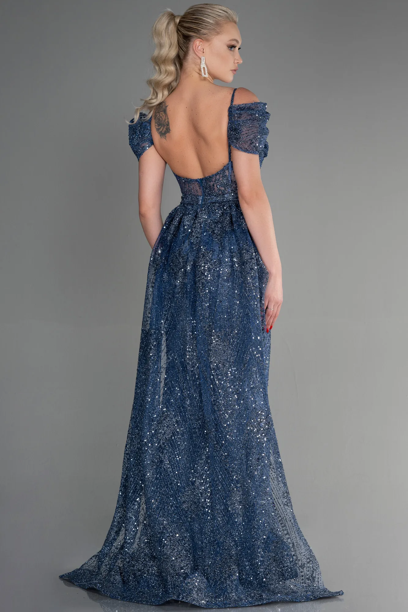 Indigo-Long Scaly Mermaid Evening Dress ABU3452