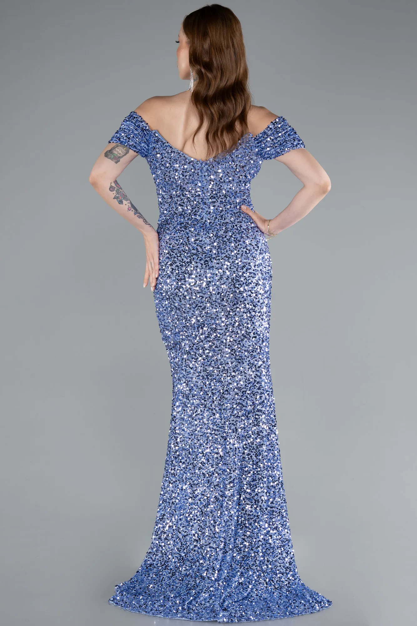 Indigo-Long Scaly Mermaid Evening Gown ABU4906