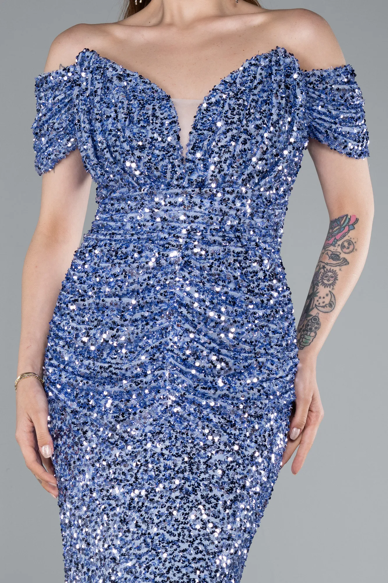 Indigo-Long Scaly Mermaid Evening Gown ABU4906