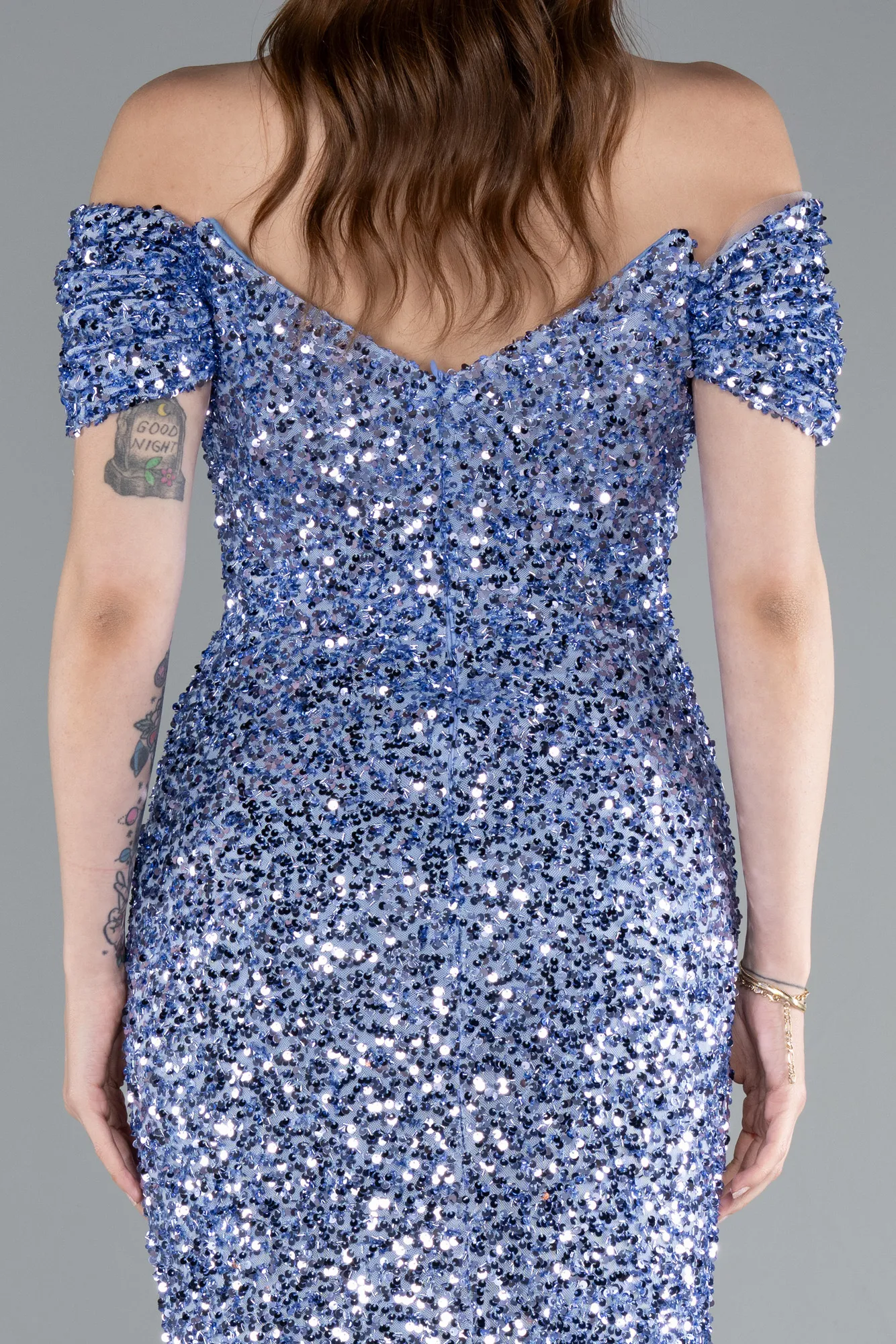 Indigo-Long Scaly Mermaid Evening Gown ABU4906