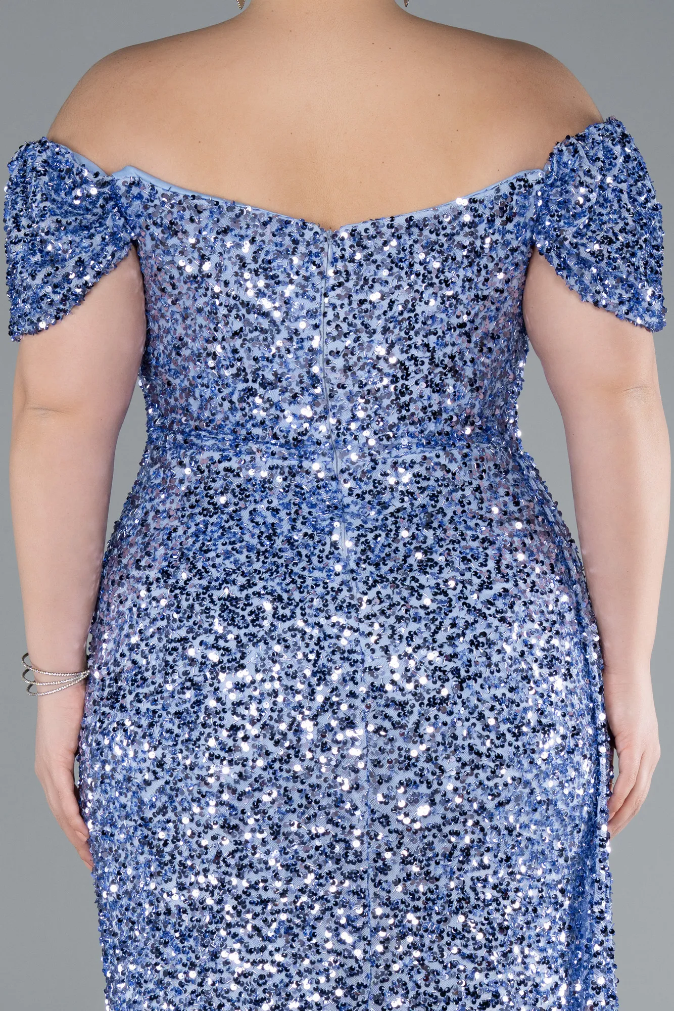 Indigo-Long Scaly Plus Size Evening Gown ABU4863