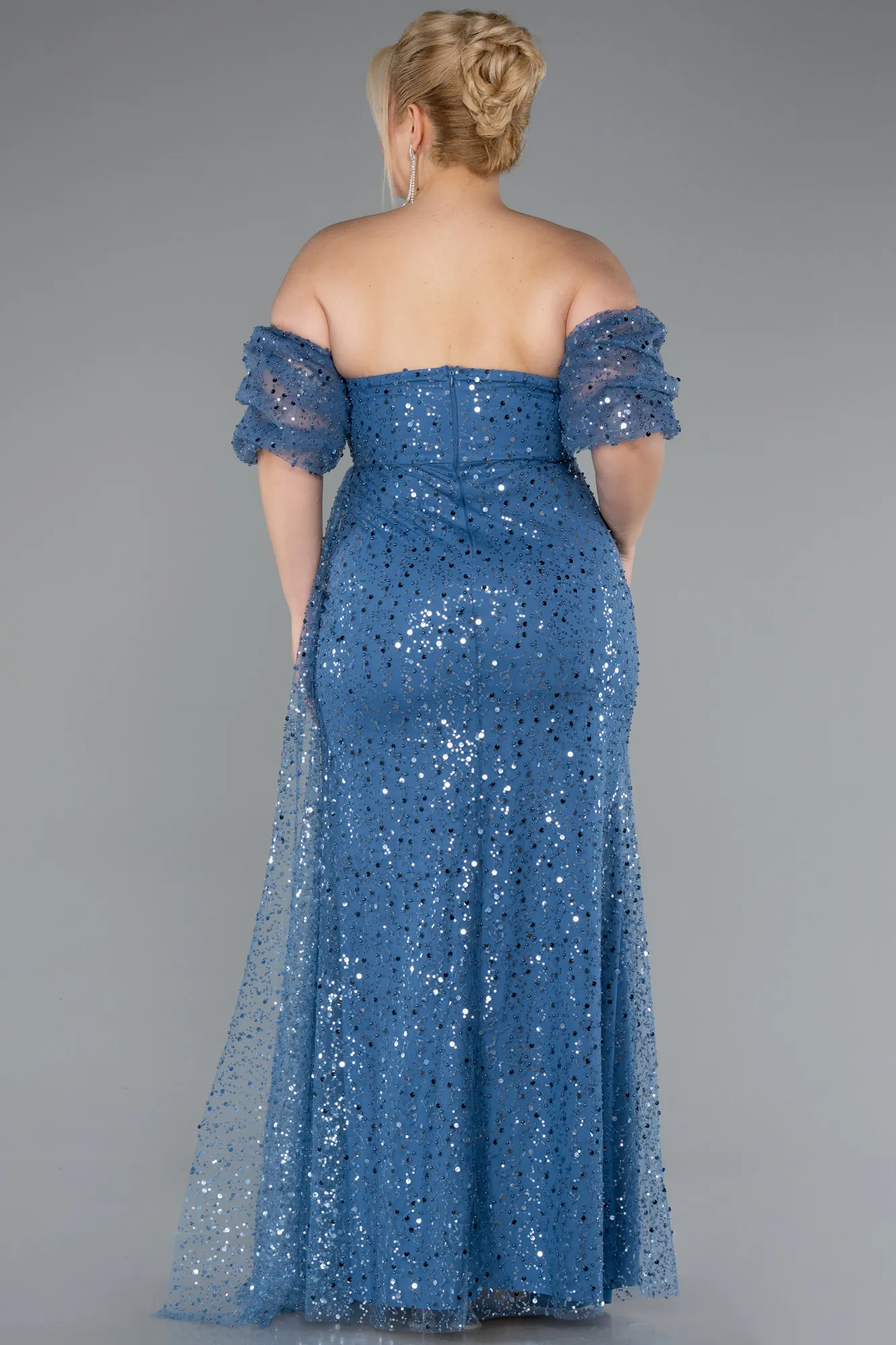 Indigo-Long Scaly Plus Size Evening Gown ABU5077