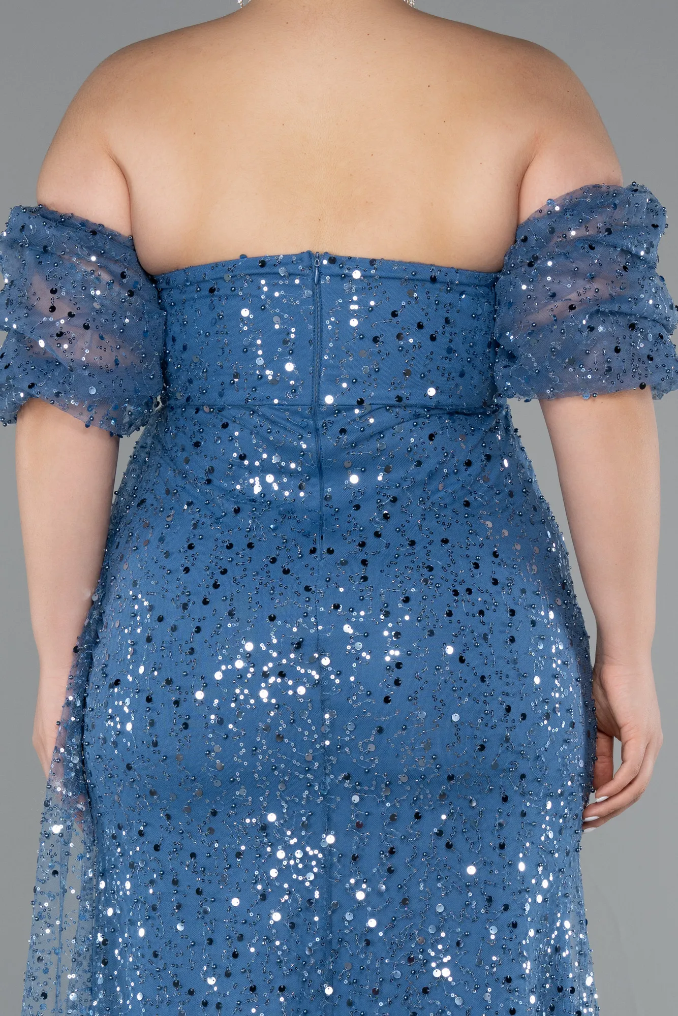 Indigo-Long Scaly Plus Size Evening Gown ABU5077