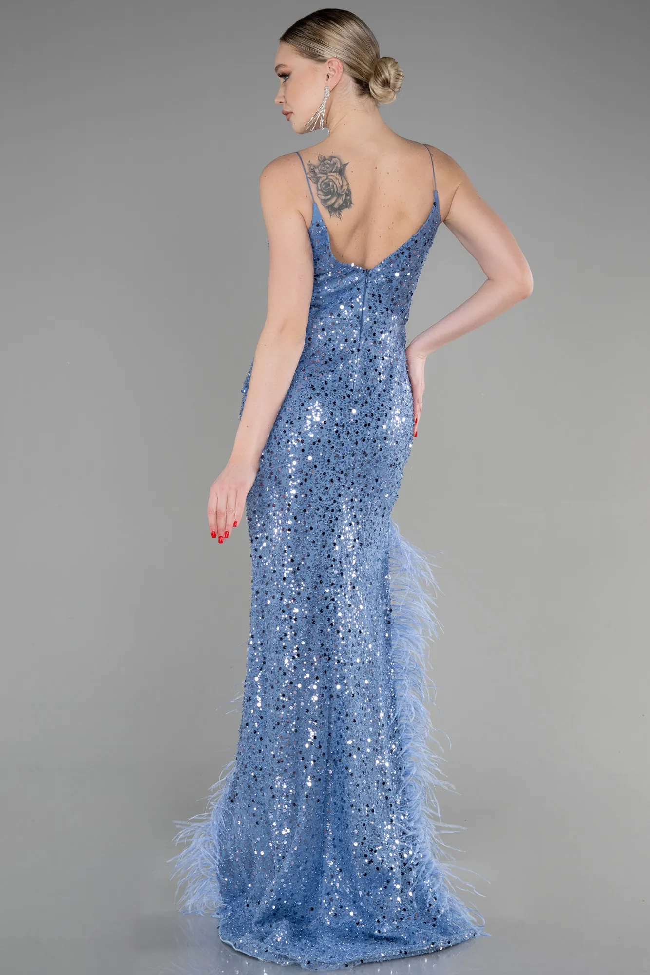 Indigo-Long Scaly Special Design Engagement Dress ABU3608