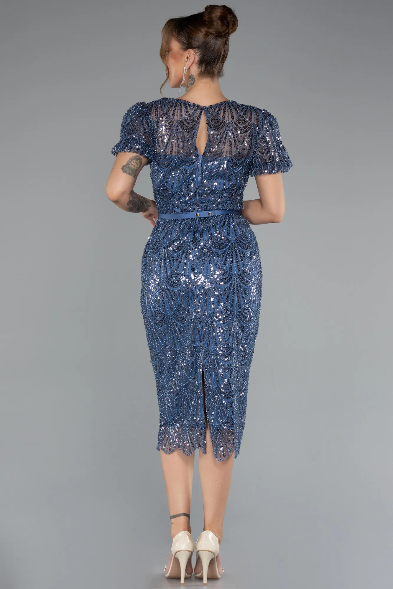 Indigo-Midi Beaded Cocktail Dress ABK2412