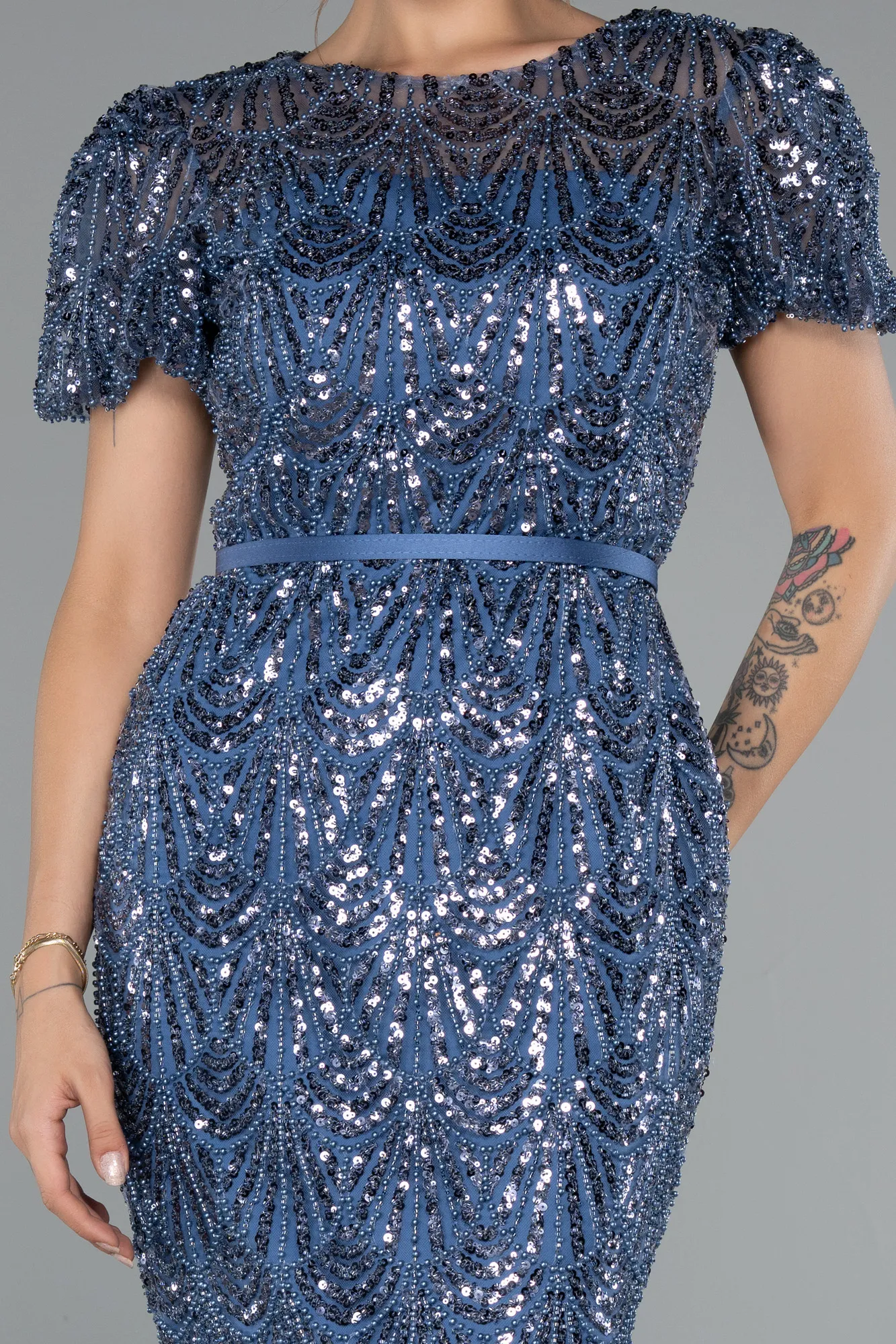 Indigo-Midi Beaded Cocktail Dress ABK2412