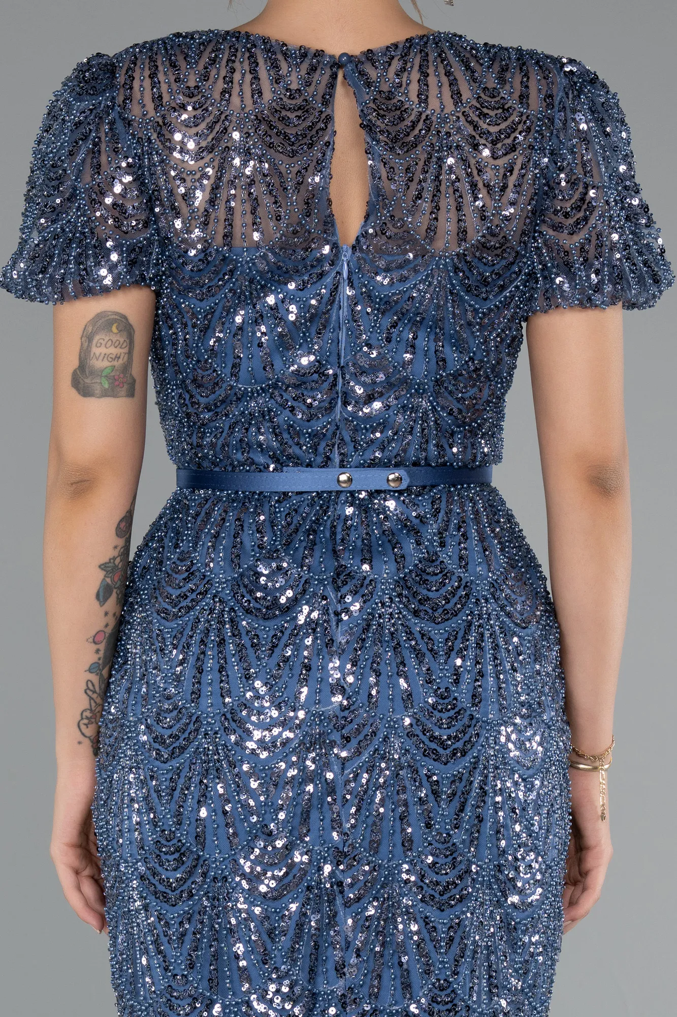 Indigo-Midi Beaded Cocktail Dress ABK2412
