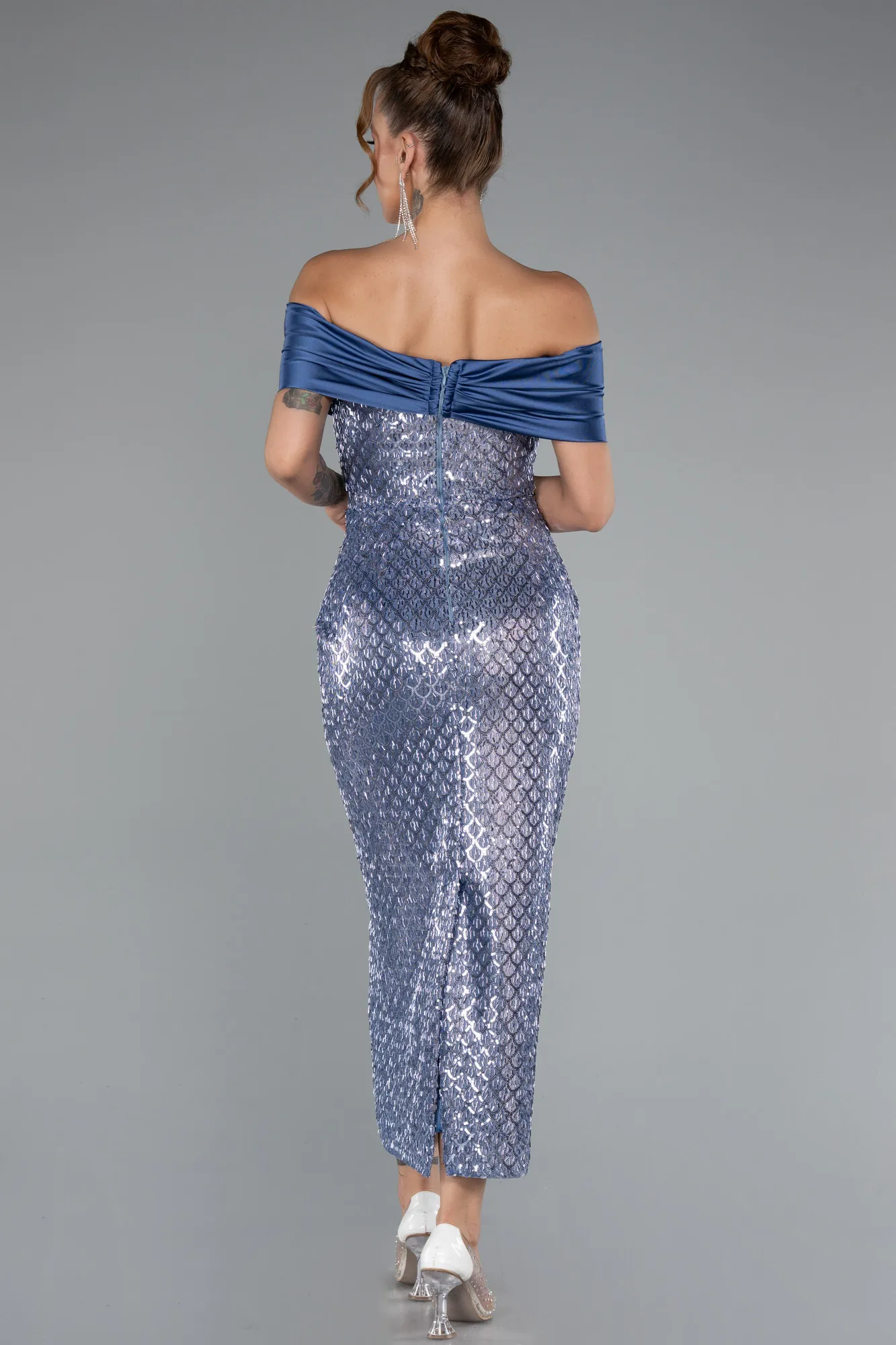 Indigo-Midi Beaded Party Dress ABK2336