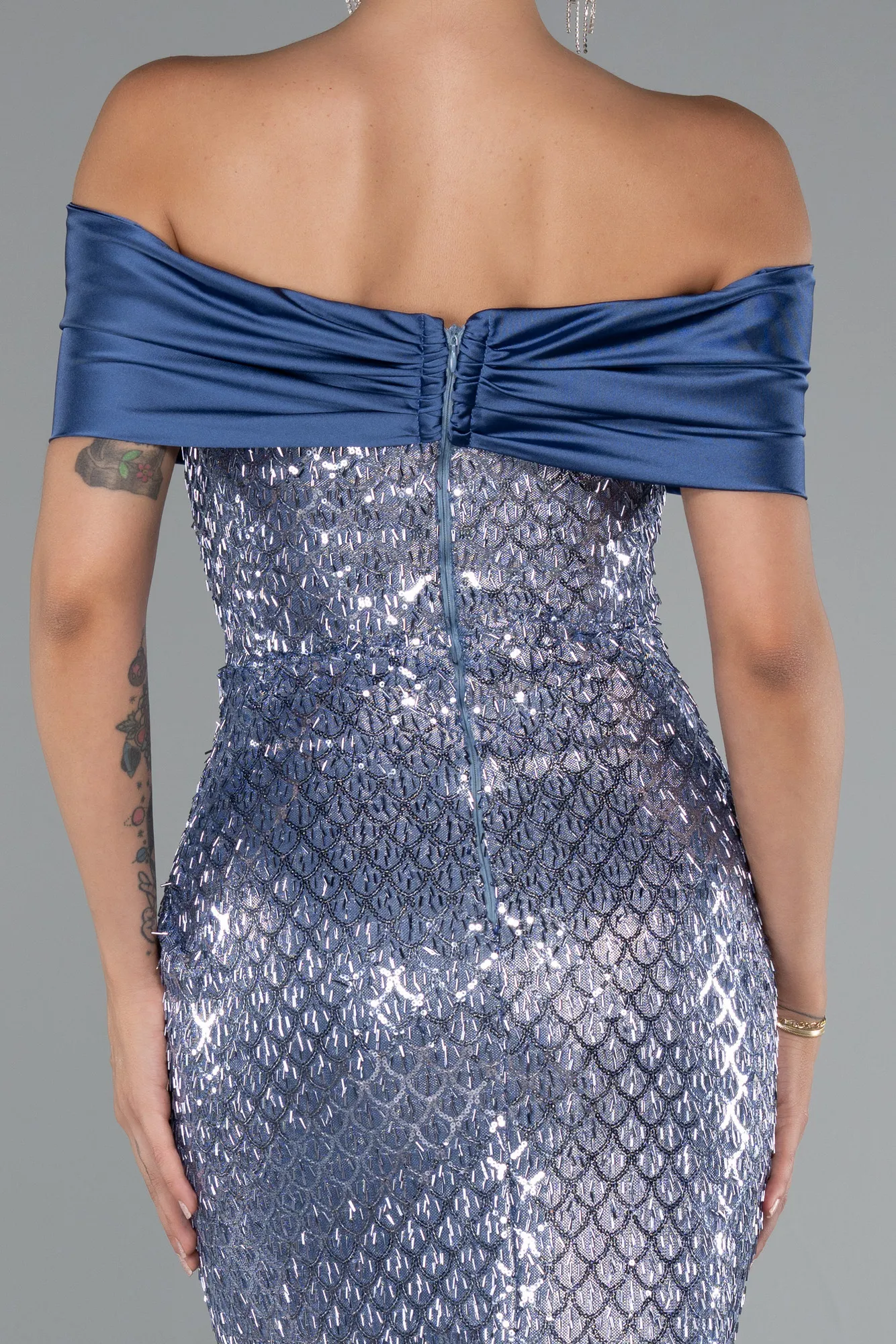 Indigo-Midi Beaded Party Dress ABK2336