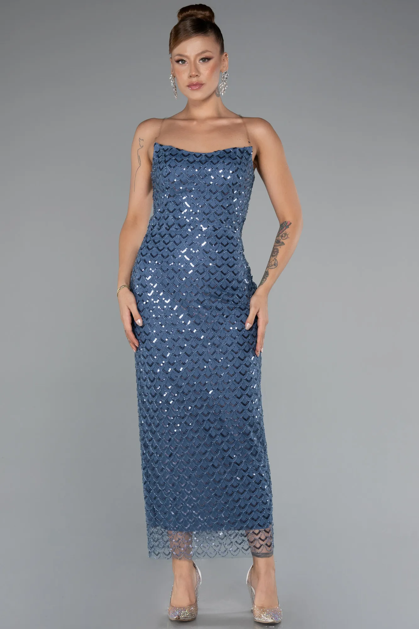 Indigo-Midi Beaded Party Dress ABK2398
