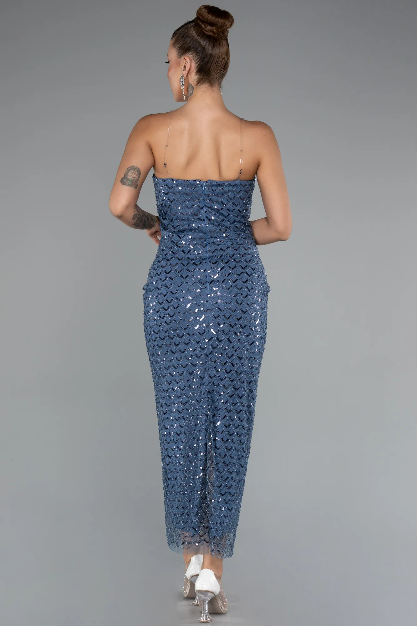 Indigo-Midi Beaded Party Dress ABK2398