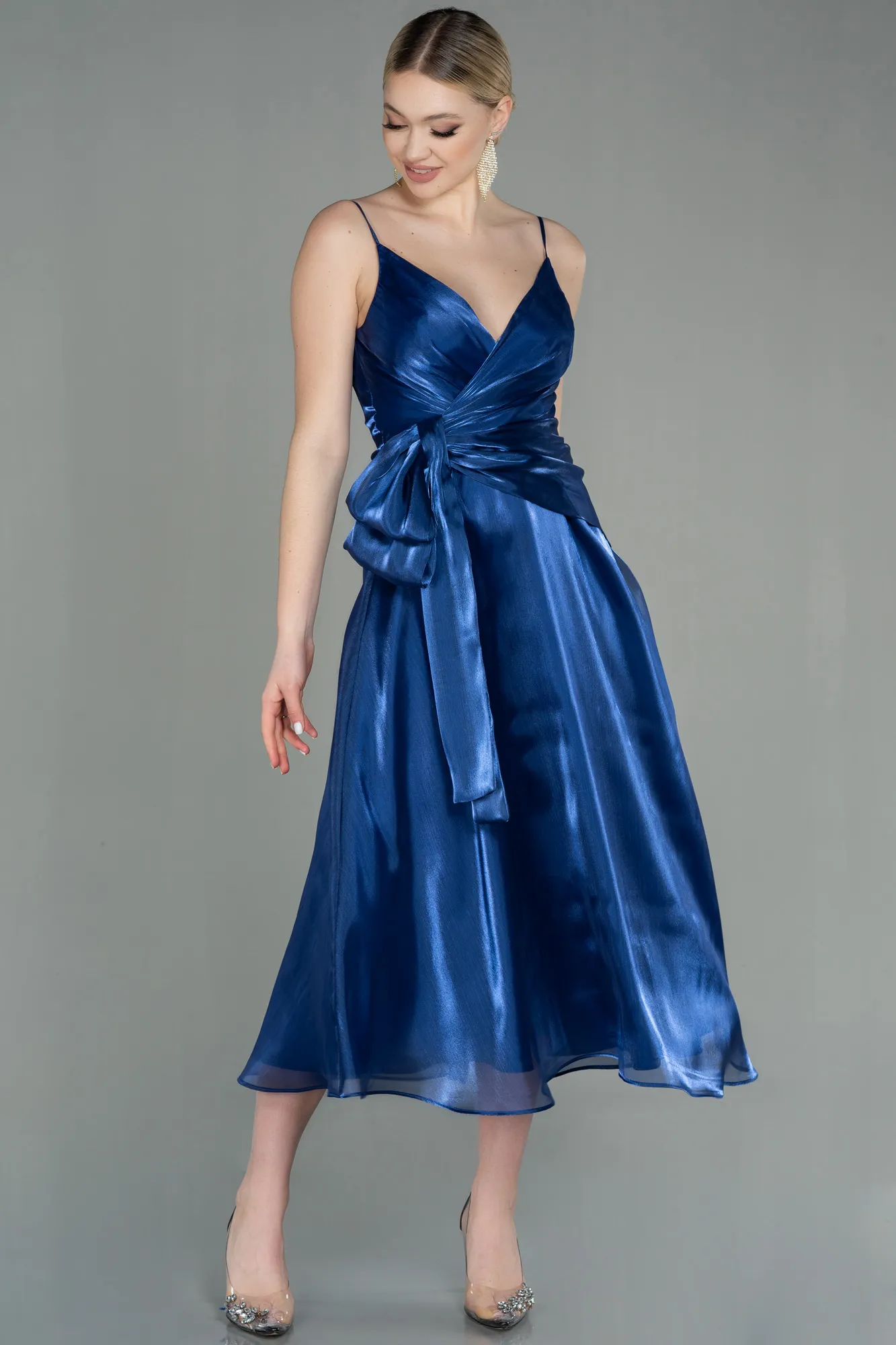 Indigo-Midi Chiffon Invitation Dress ABK1669