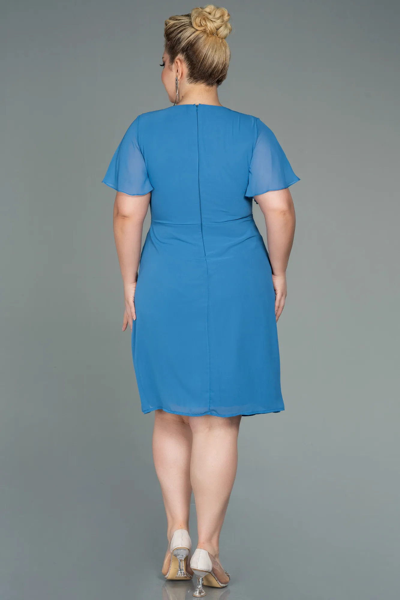 Indigo-Midi Chiffon Plus Size Evening Dress ABK1660