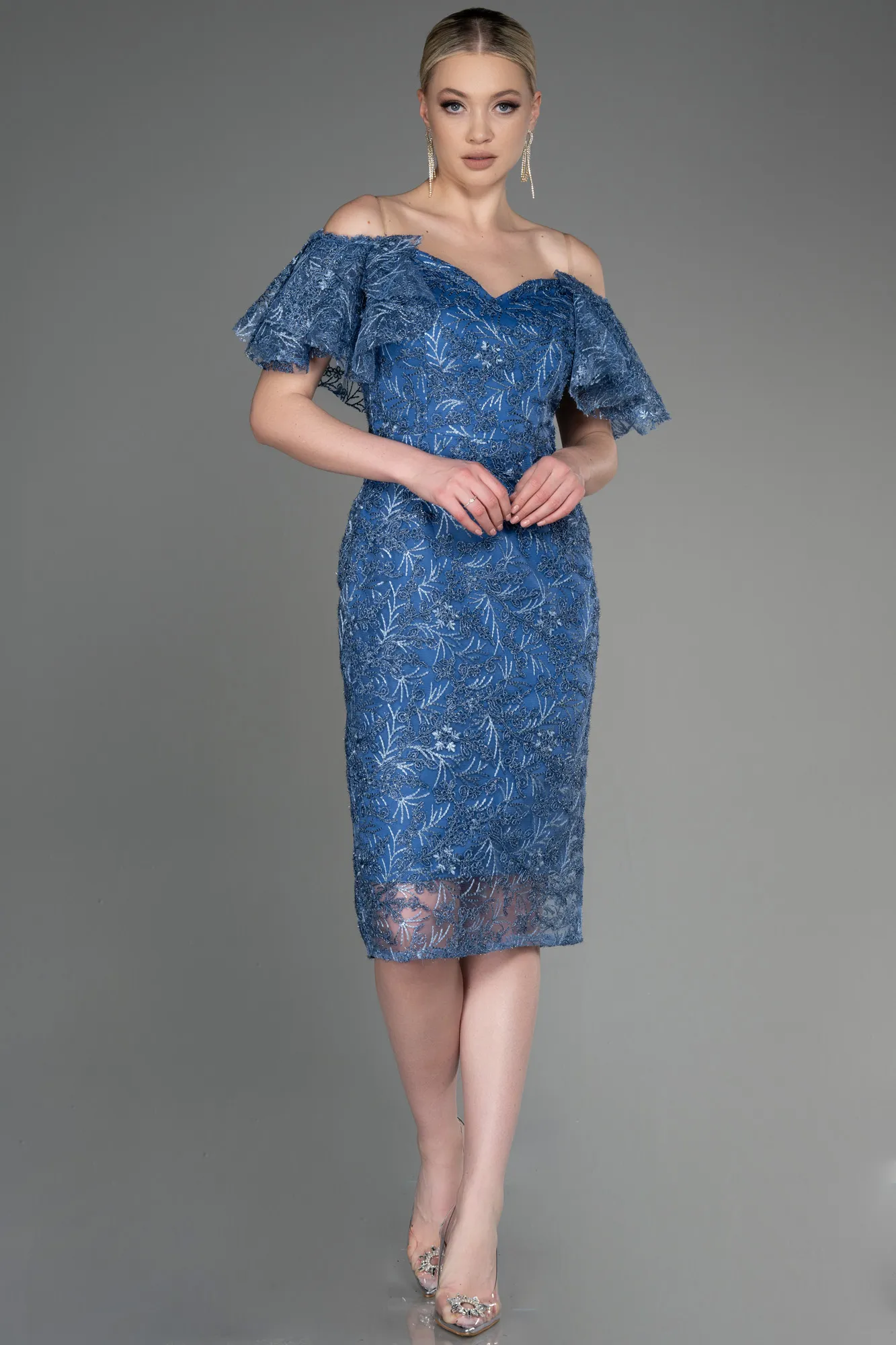 Indigo-Midi Laced Cocktail Dress ABK2005