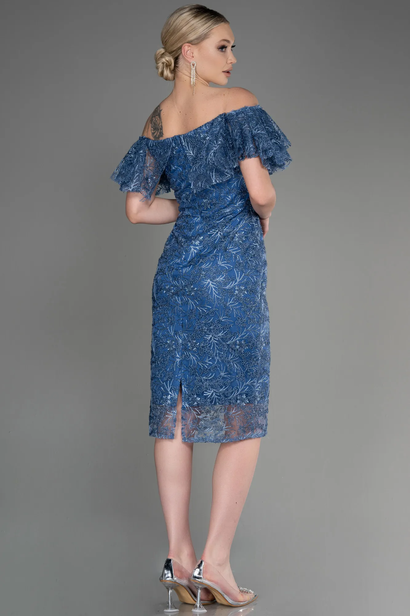 Indigo-Midi Laced Cocktail Dress ABK2005