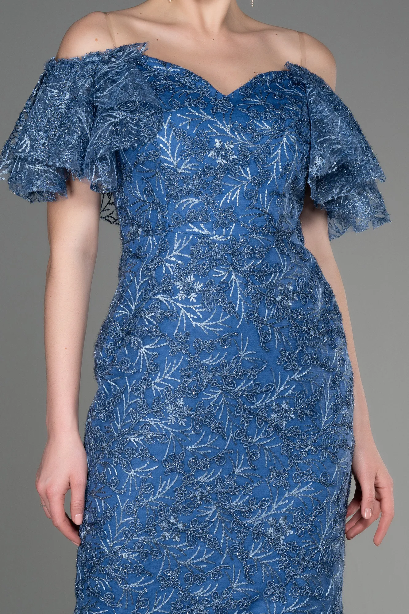 Indigo-Midi Laced Cocktail Dress ABK2005