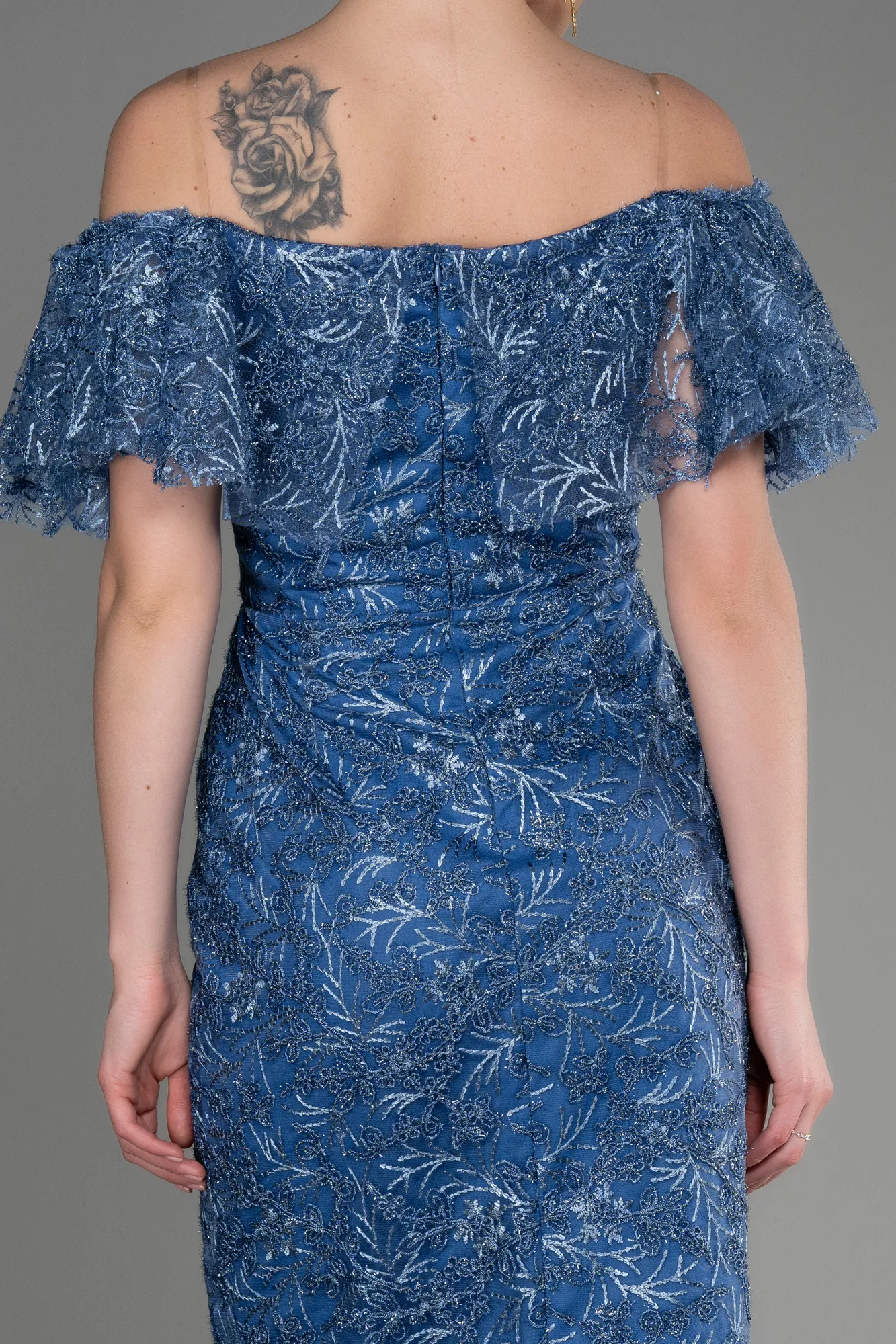 Indigo-Midi Laced Cocktail Dress ABK2005