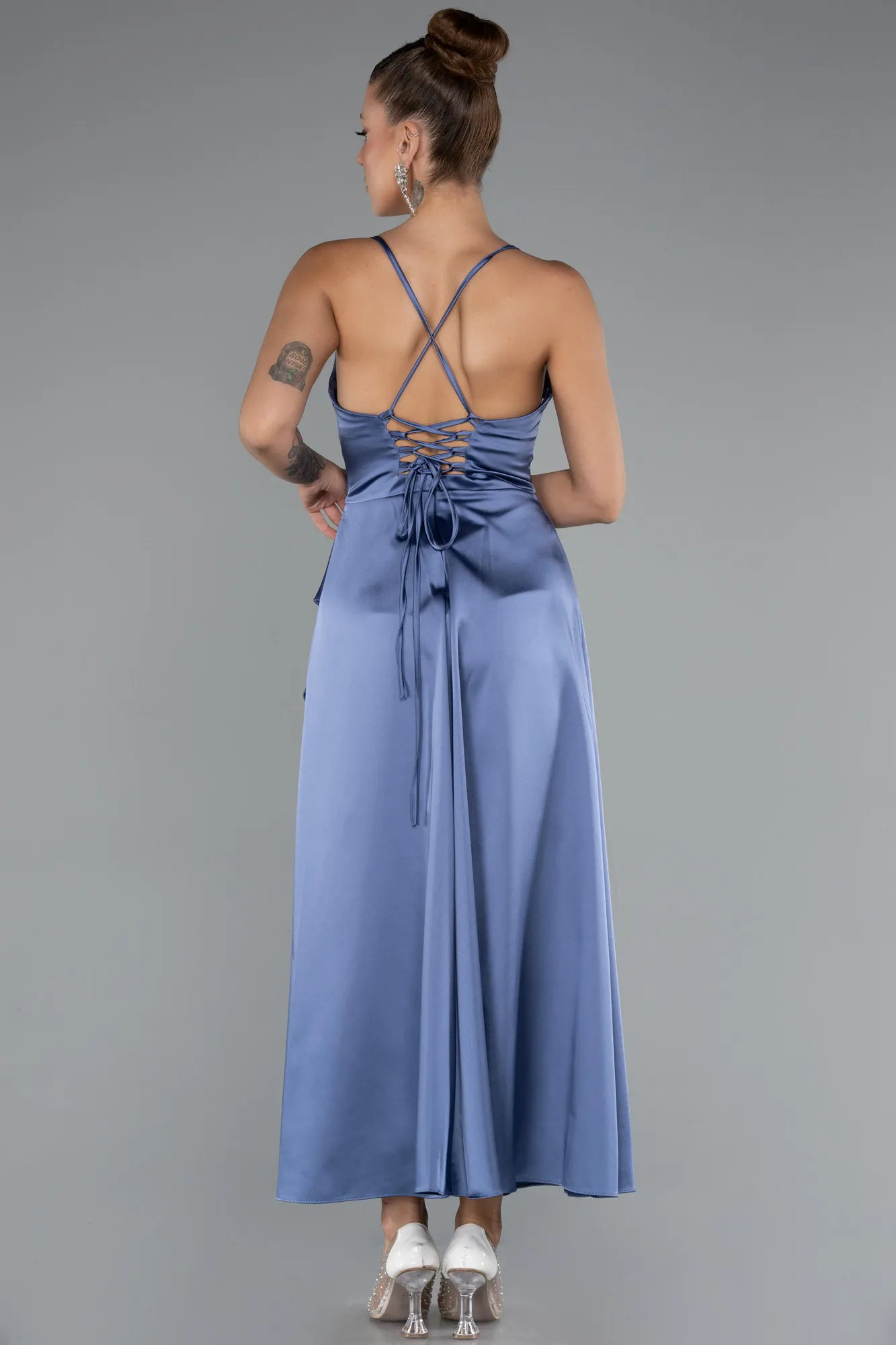 Indigo-Midi Satin Invitation Dress ABK1586