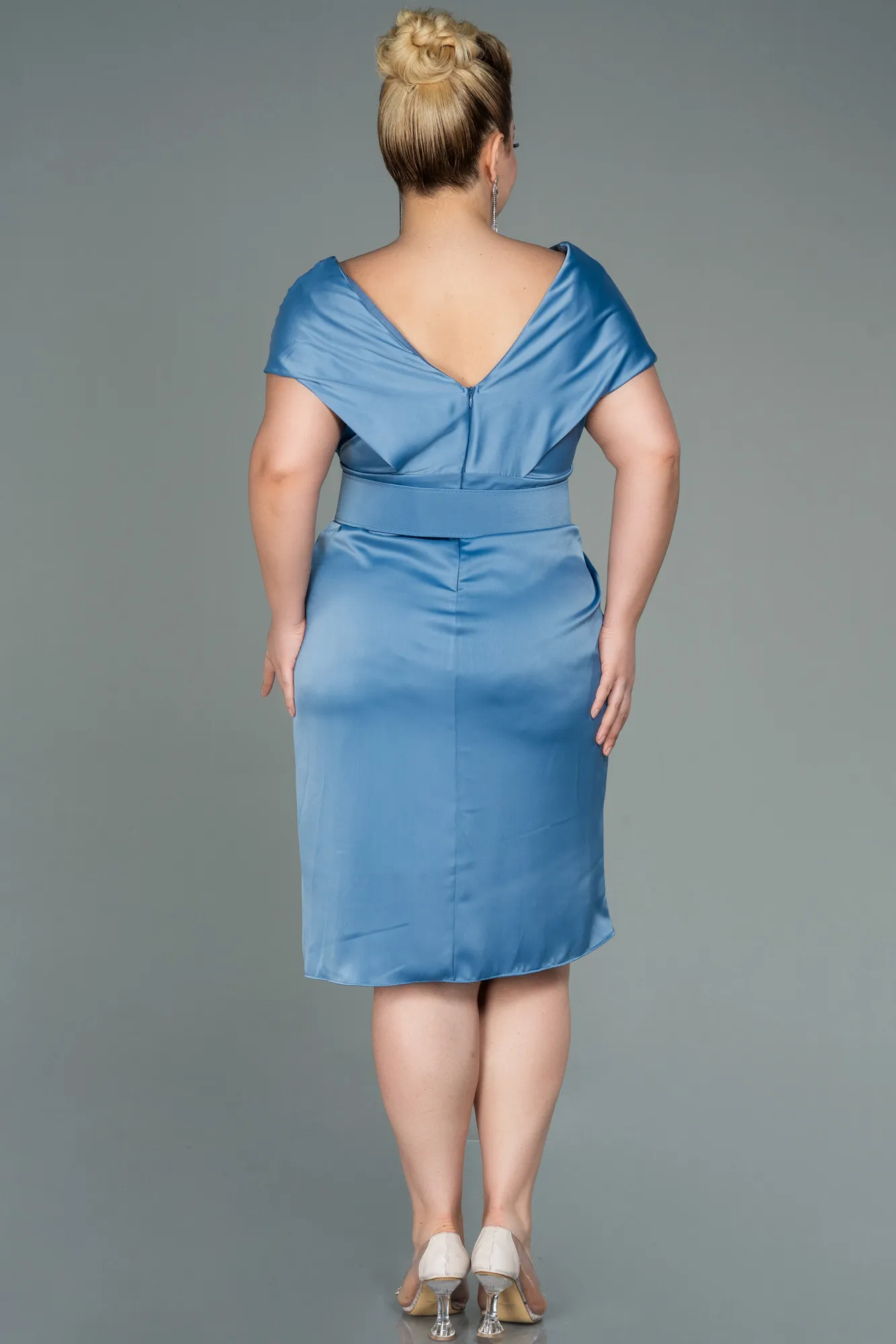 Indigo-Midi Satin Plus Size Evening Dress ABK1499
