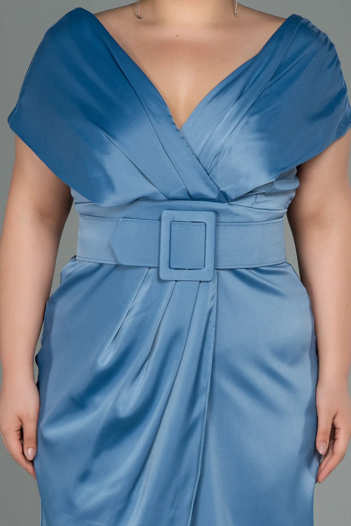 Indigo-Midi Satin Plus Size Evening Dress ABK1499