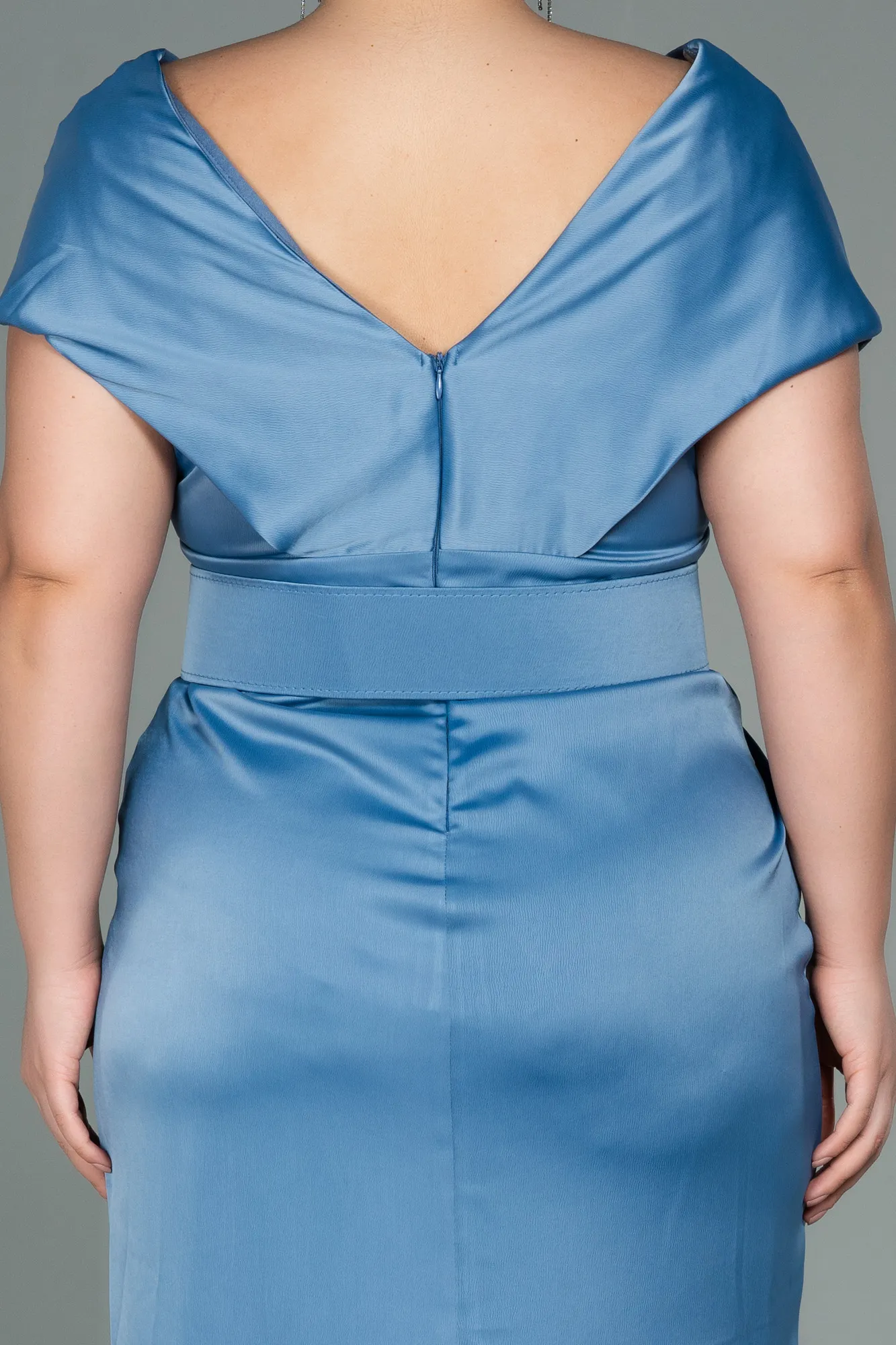 Indigo-Midi Satin Plus Size Evening Dress ABK1499