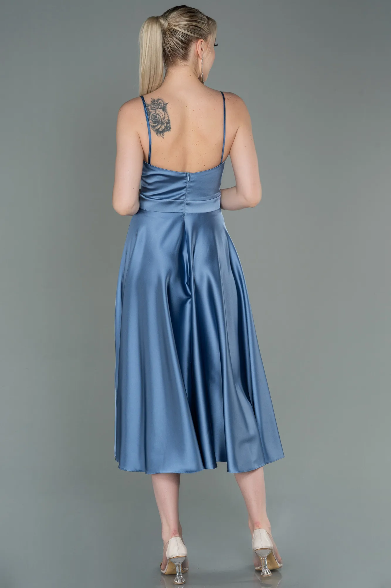 Indigo-Midi Satin Prom Gown ABK1791
