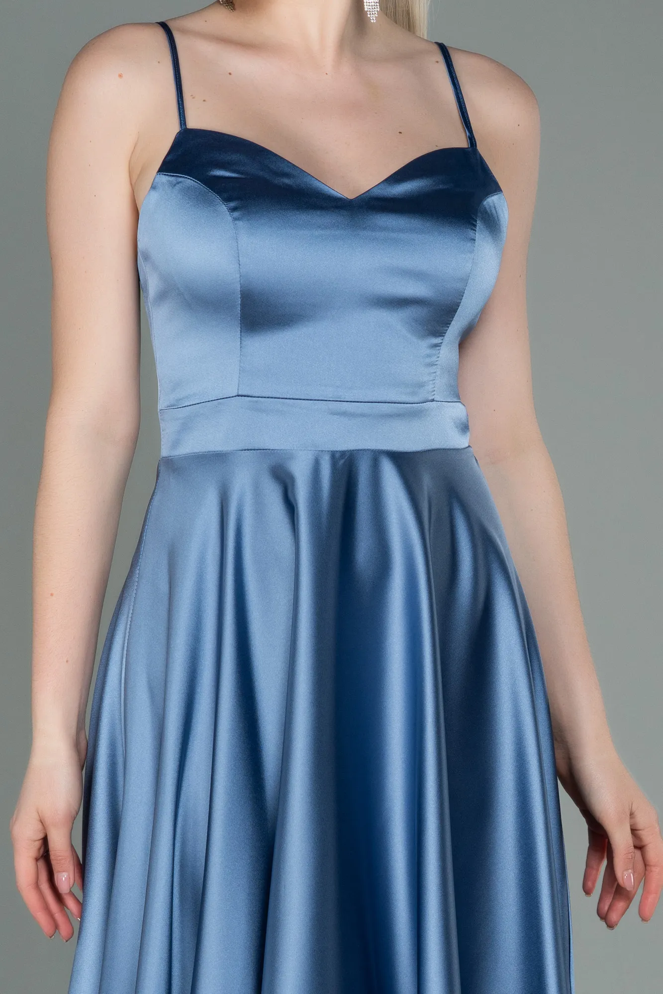 Indigo-Midi Satin Prom Gown ABK1791