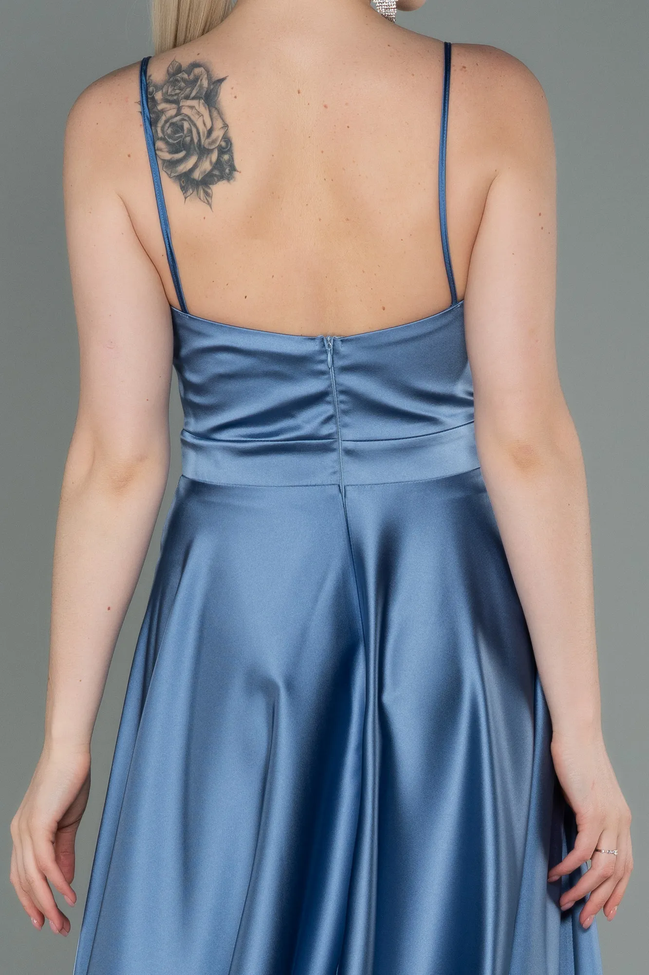 Indigo-Midi Satin Prom Gown ABK1791