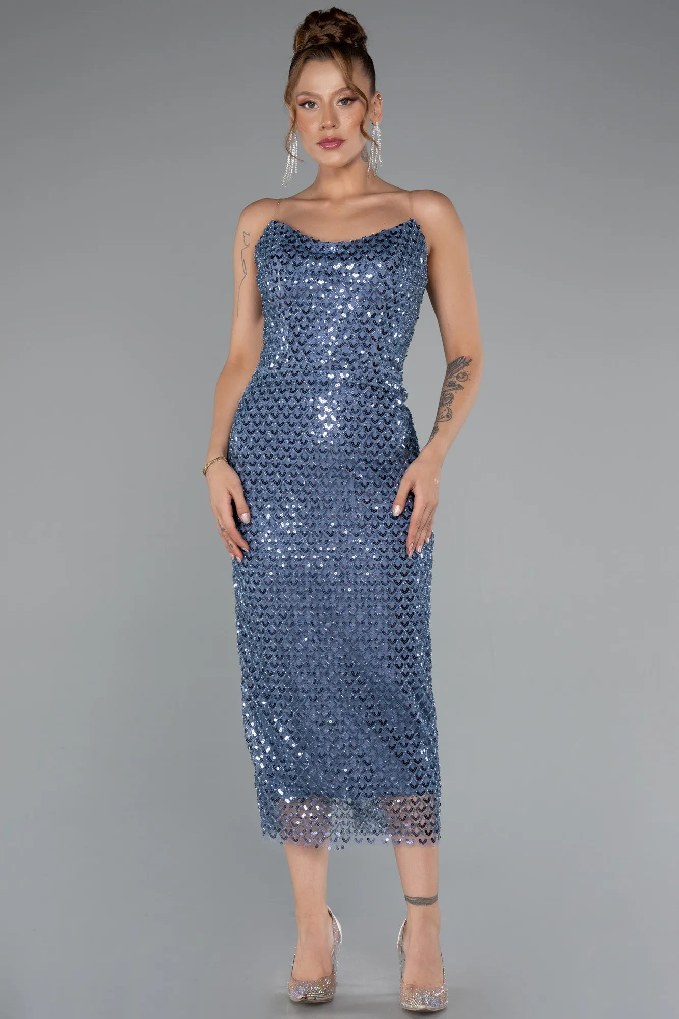 Indigo-Midi Scaly Cocktail Dress ABK2389