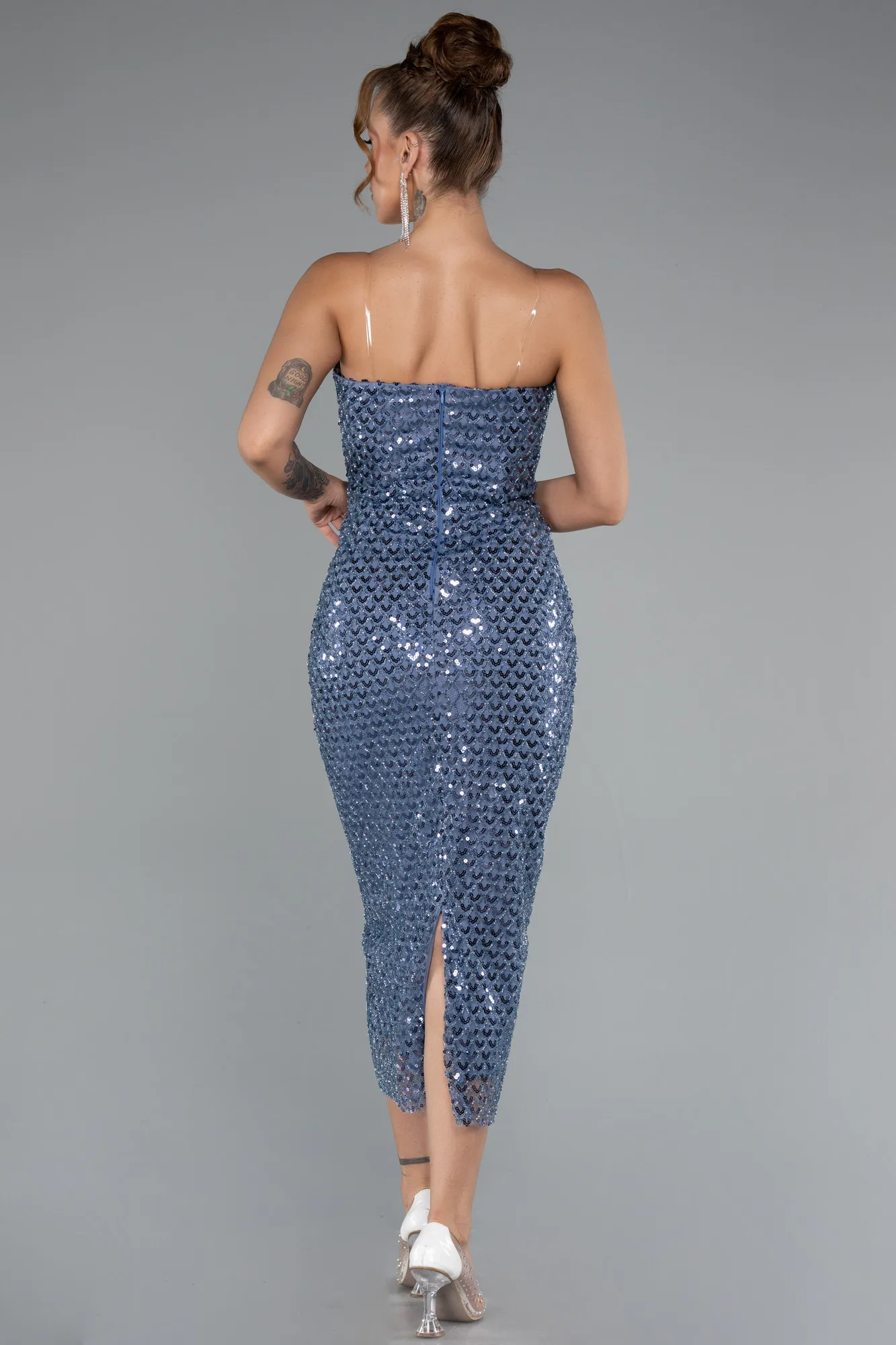 Indigo-Midi Scaly Cocktail Dress ABK2389