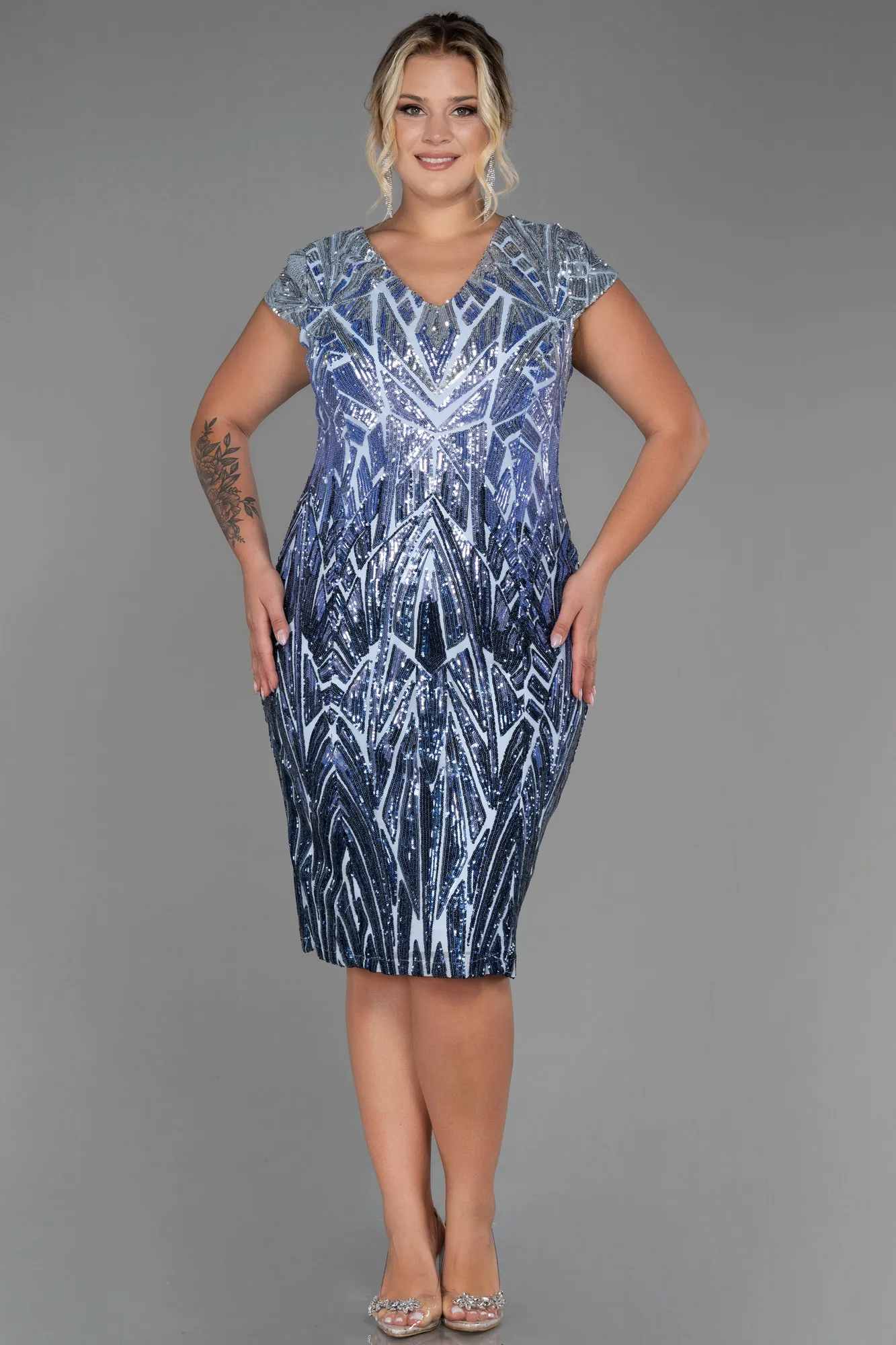 Indigo-Midi Scaly Plus Size Evening Dress ABK1805