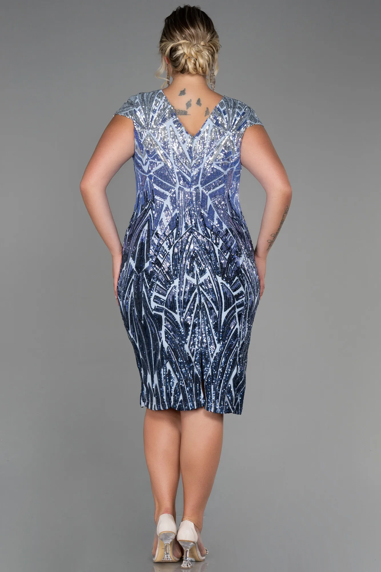 Indigo-Midi Scaly Plus Size Evening Dress ABK1805