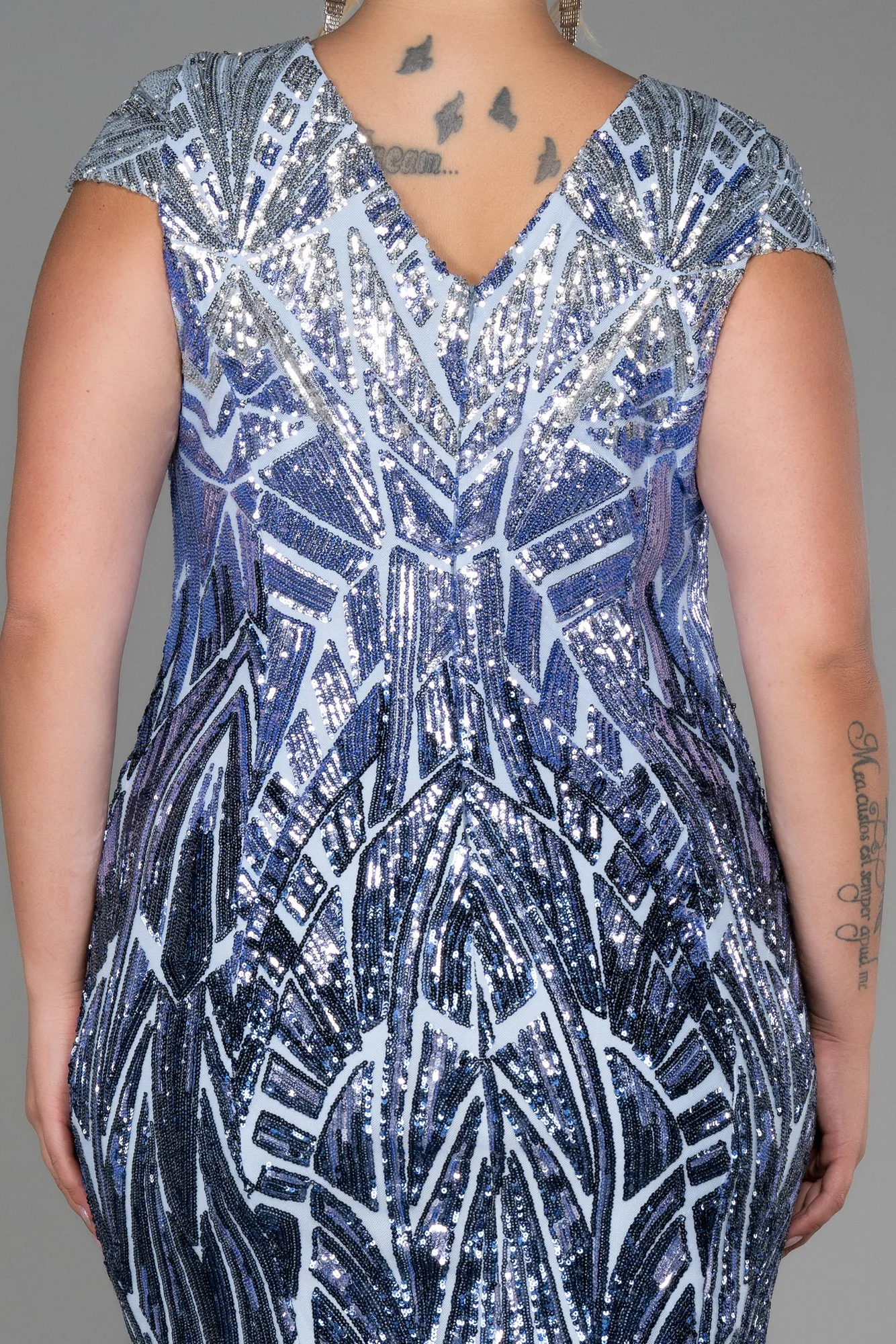 Indigo-Midi Scaly Plus Size Evening Dress ABK1805