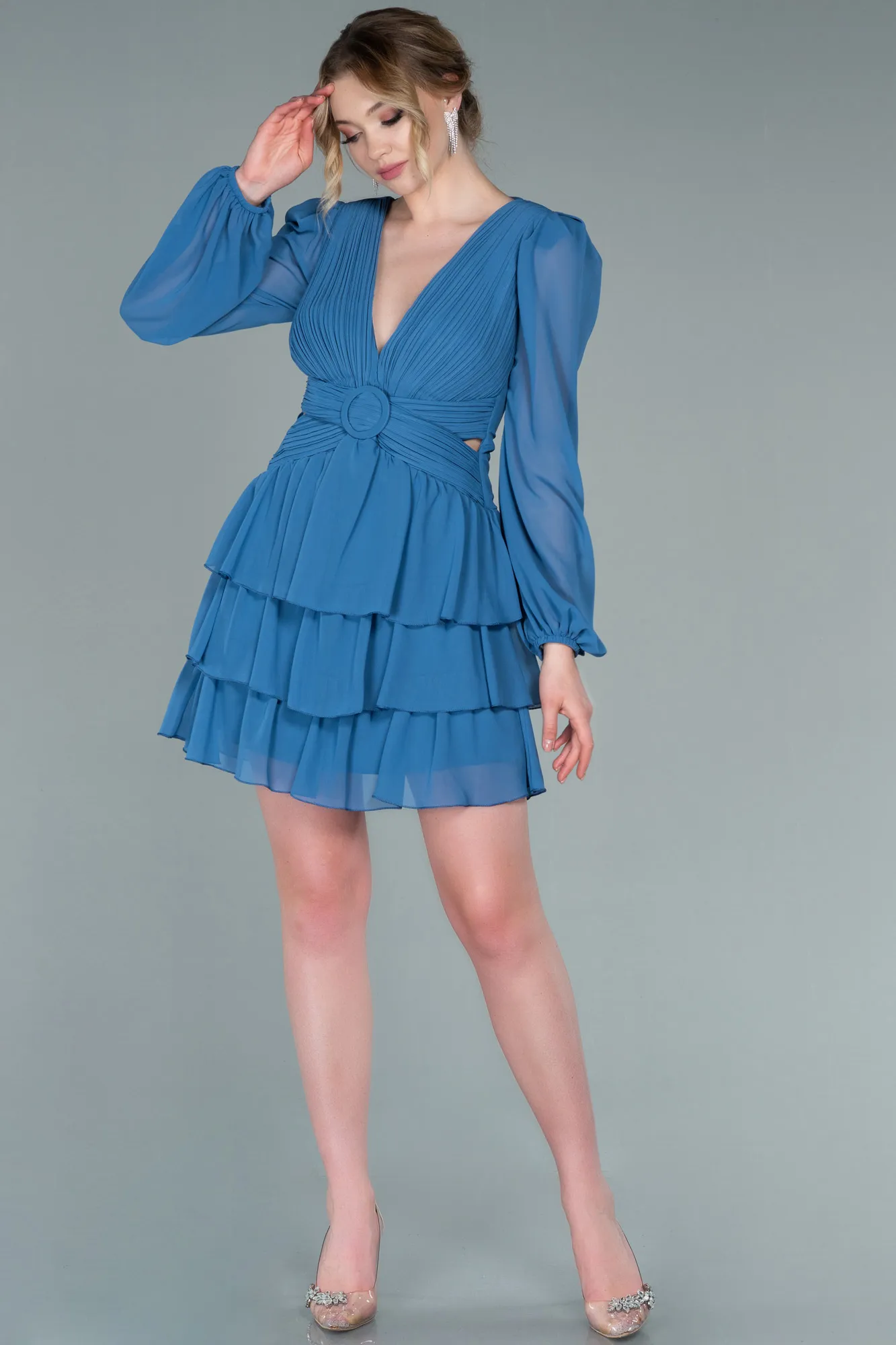 Indigo-Mini Chiffon Invitation Dress ABK1899