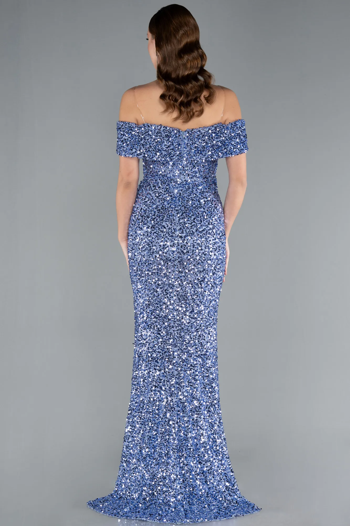 Indigo-Off The Shoulder Long Sequin Mermaid Prom Dress ABU4778
