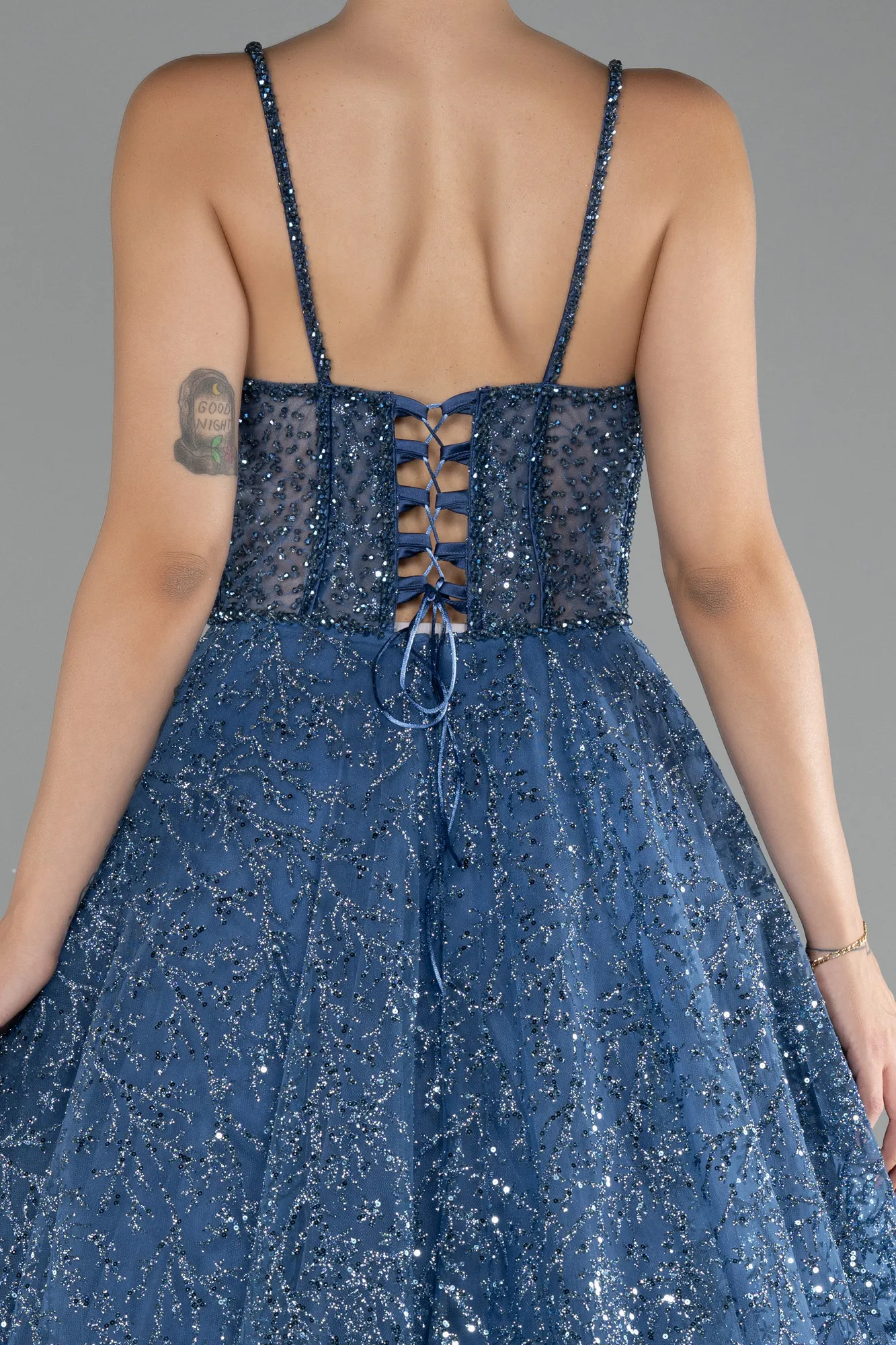 Indigo-Strappy Glitter Long Ball Gown ABU3839