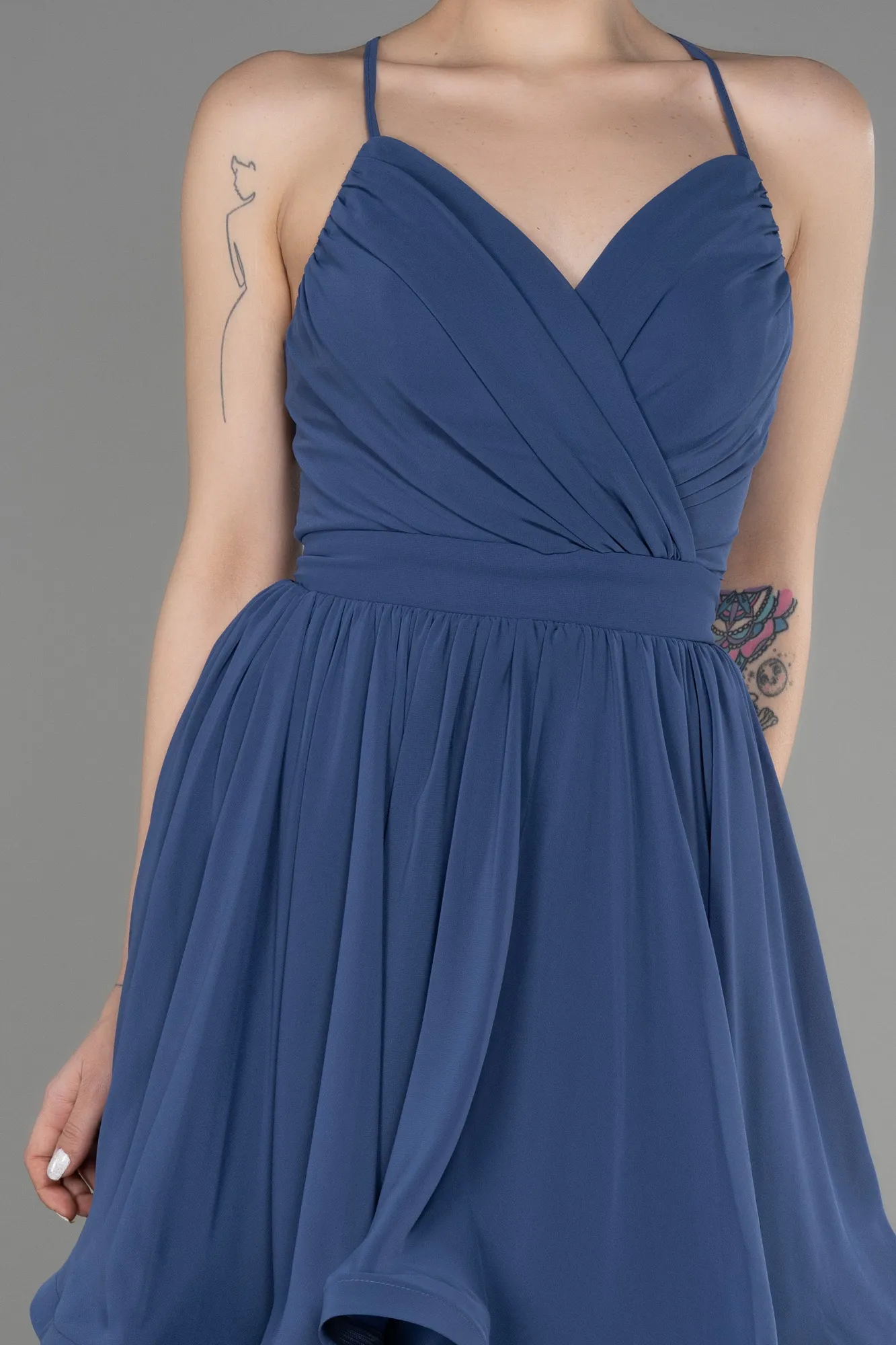 Indigo-Short Chiffon Evening Dress ABK1984