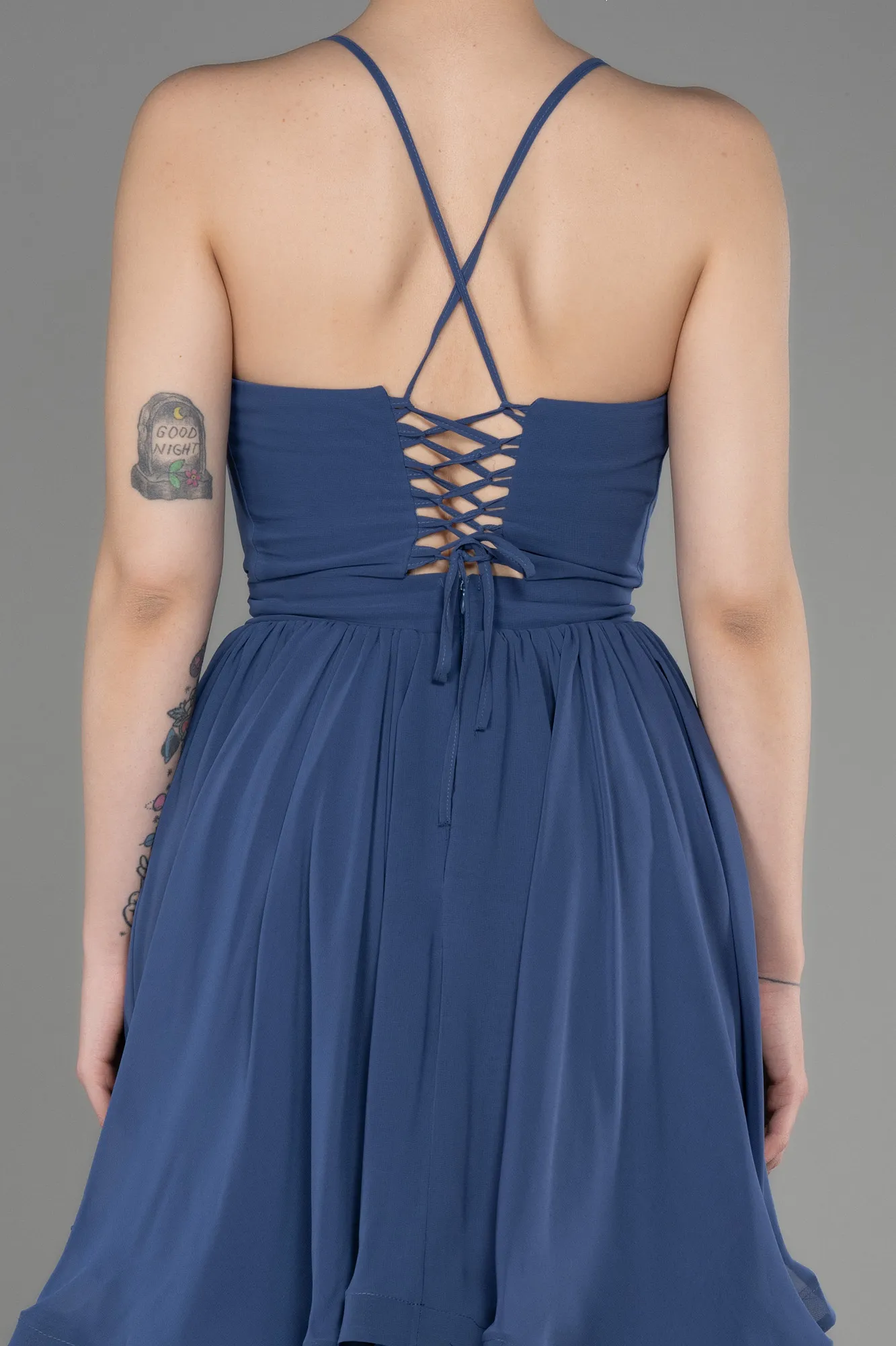 Indigo-Short Chiffon Evening Dress ABK1984