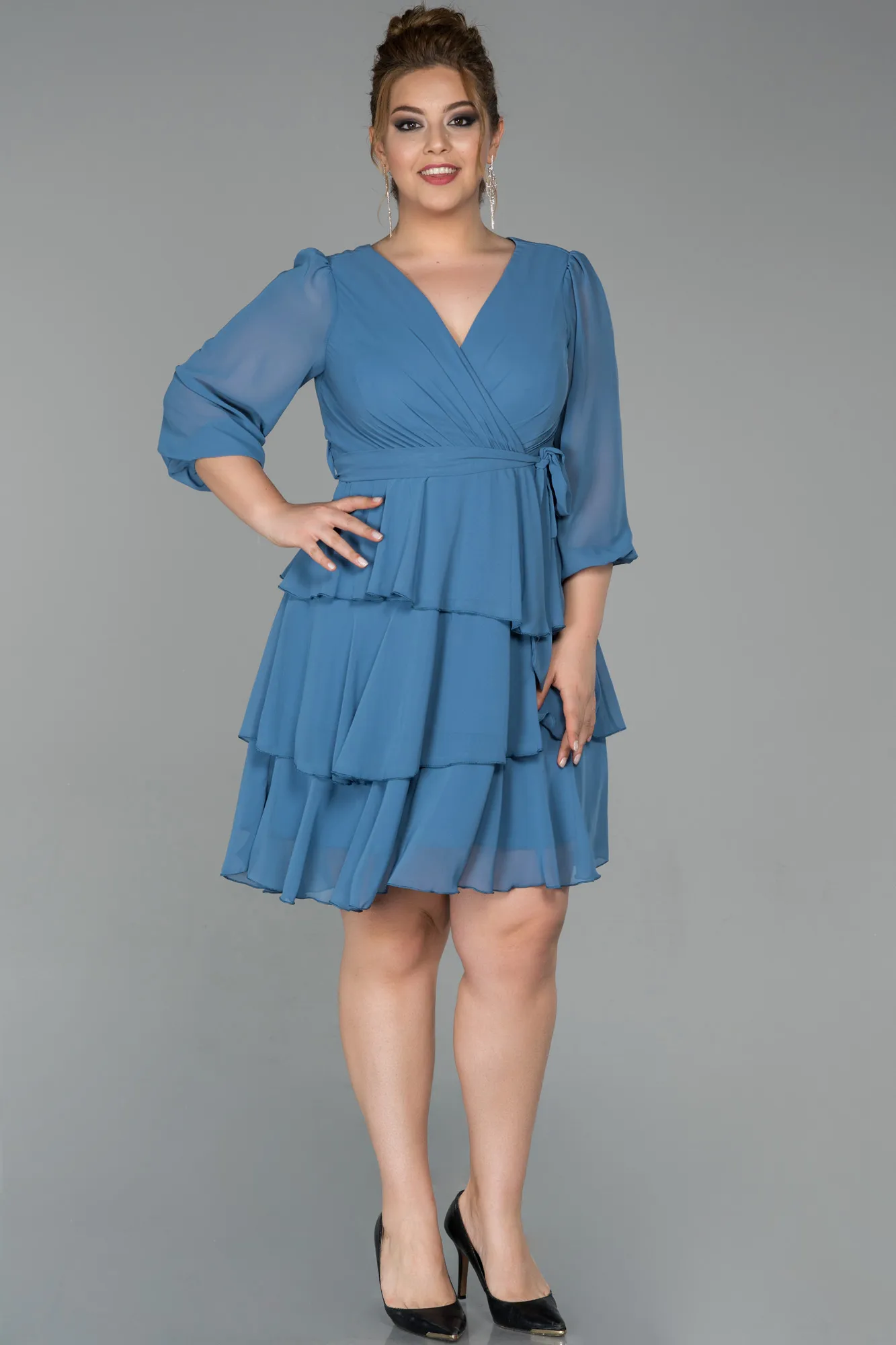 Indigo-Short Chiffon Oversized Evening Dress ABK1002