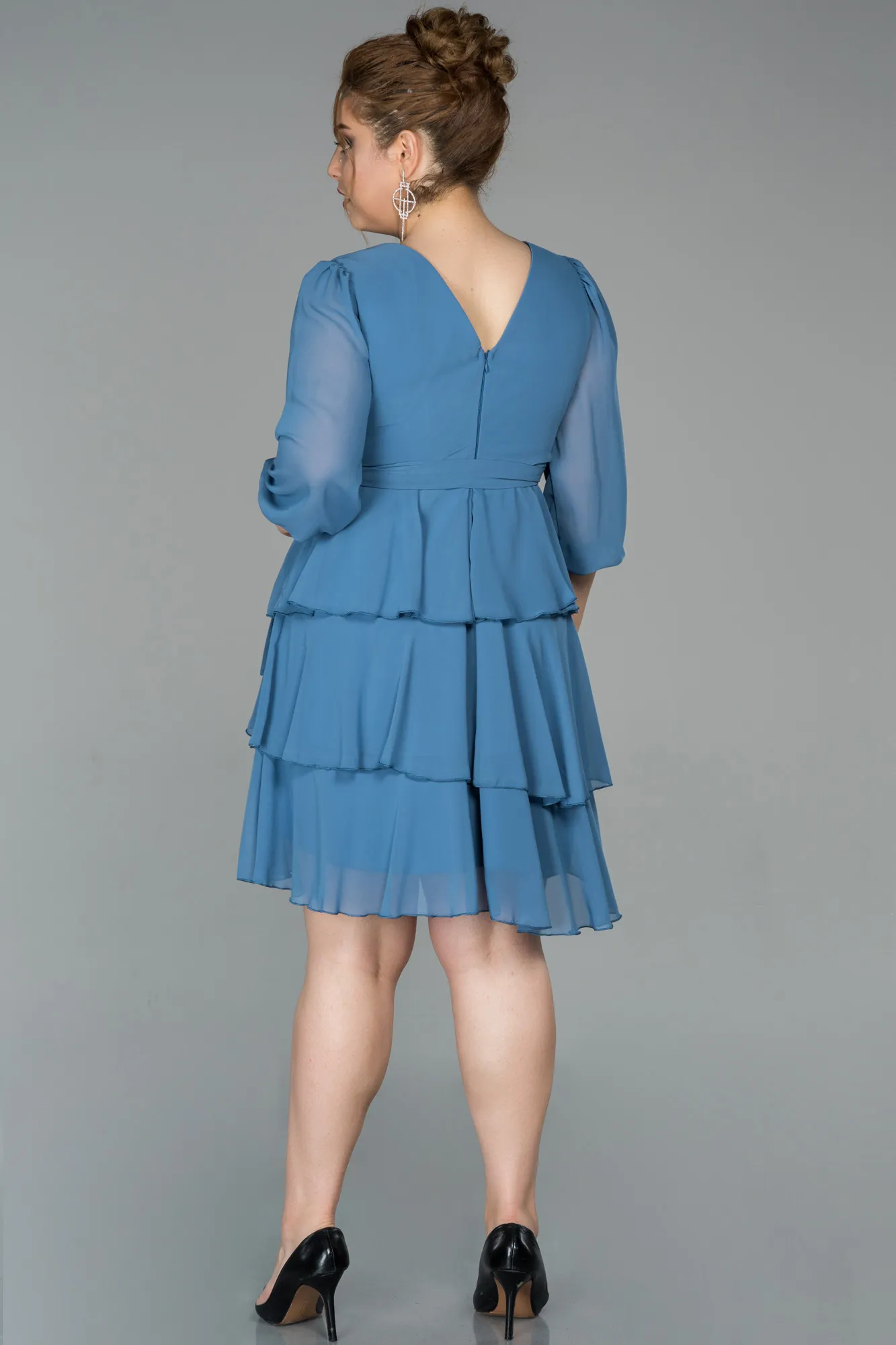 Indigo-Short Chiffon Oversized Evening Dress ABK1002