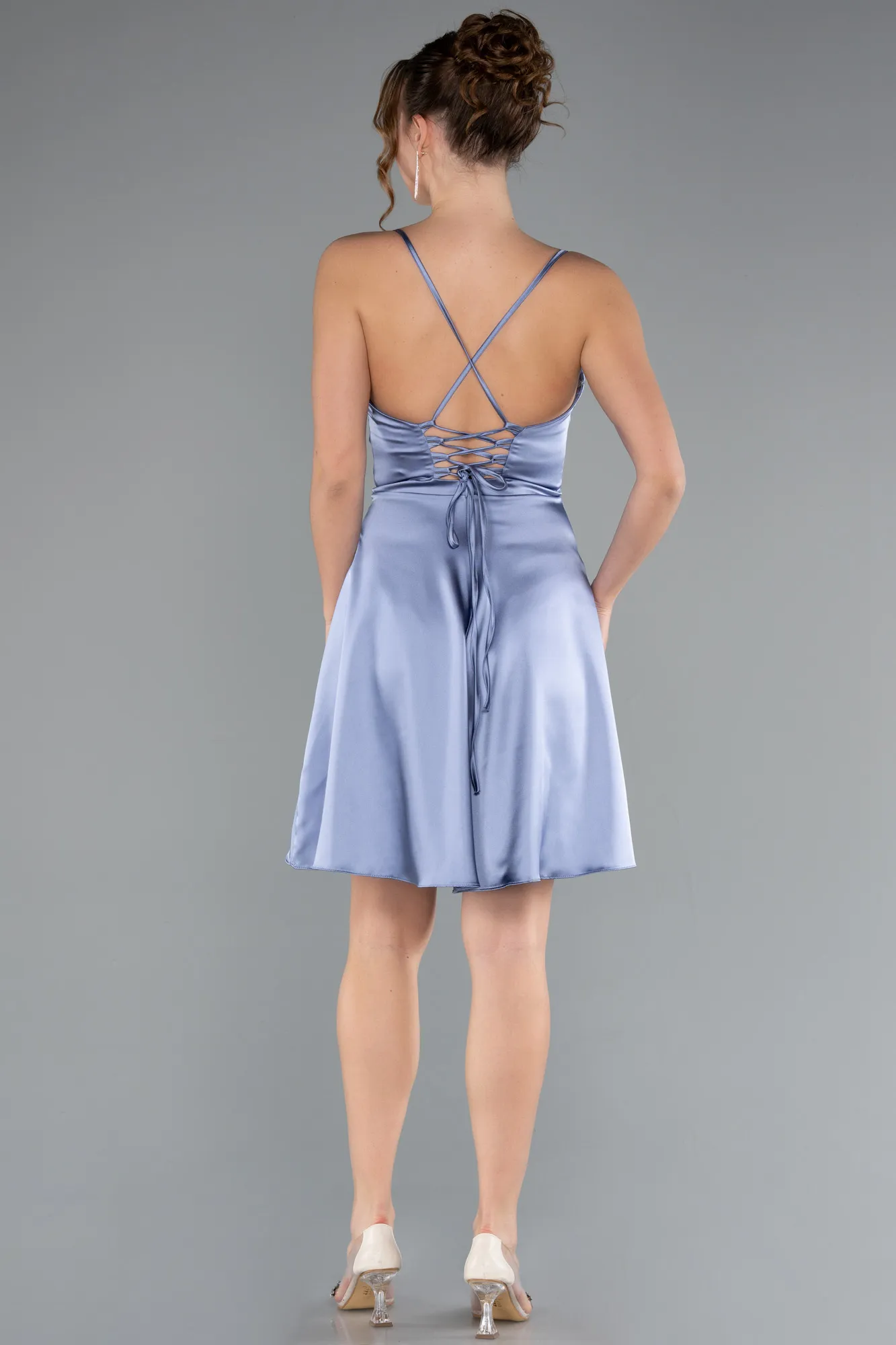 Indigo-Short Satin Cocktail Dress ABK2366