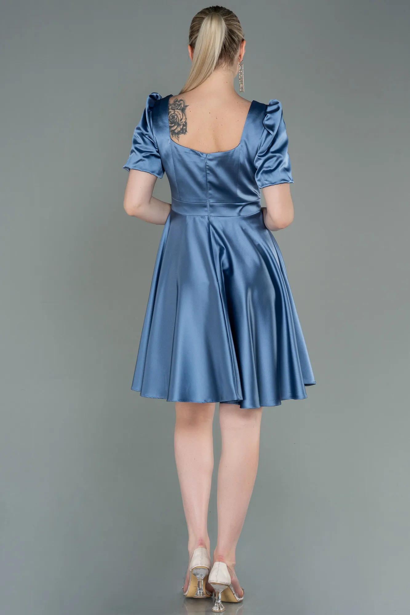 Indigo-Short Satin Invitation Dress ABK1792