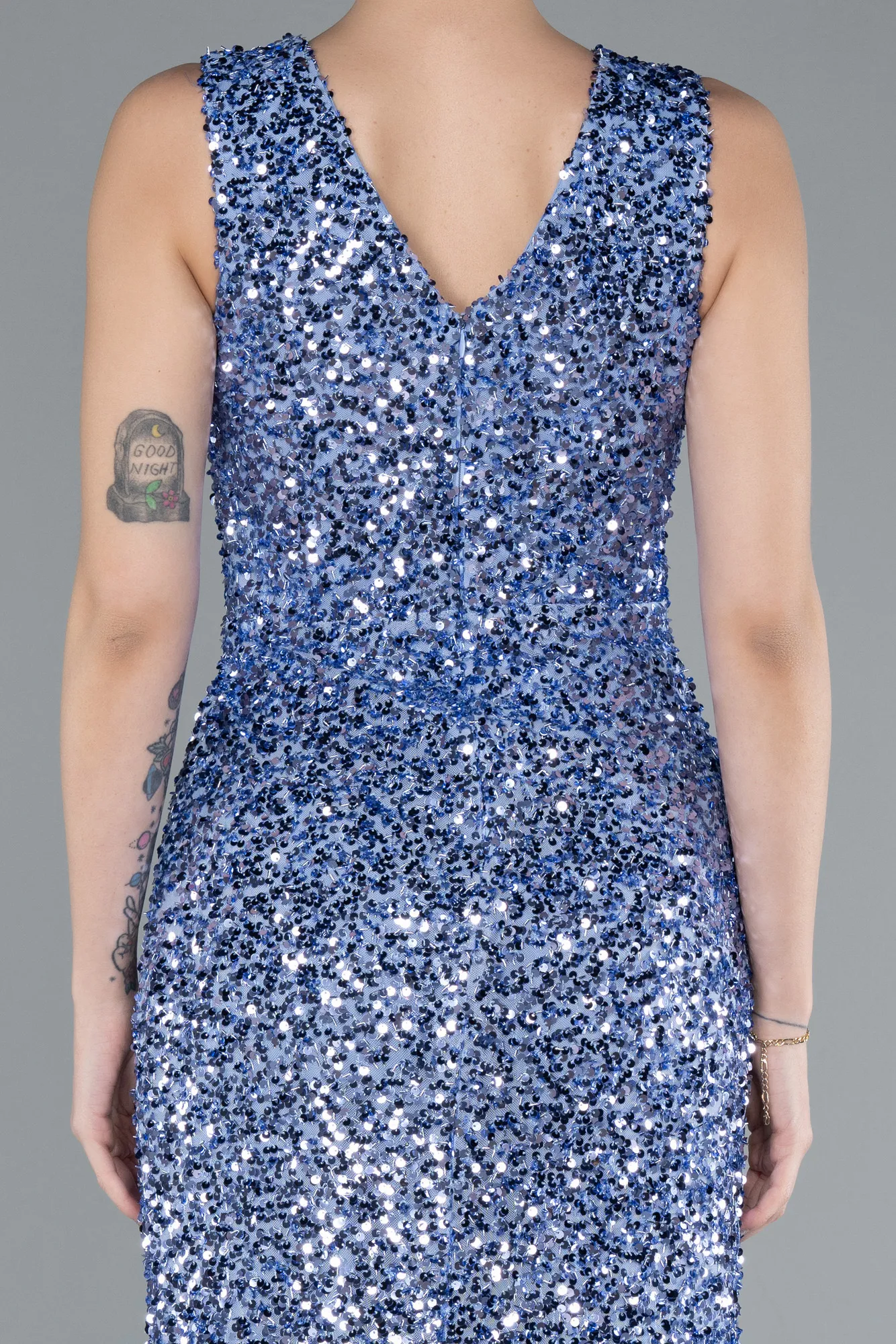 Indigo-Sleeveless Slit Long Sequin Evening Gown ABU4672