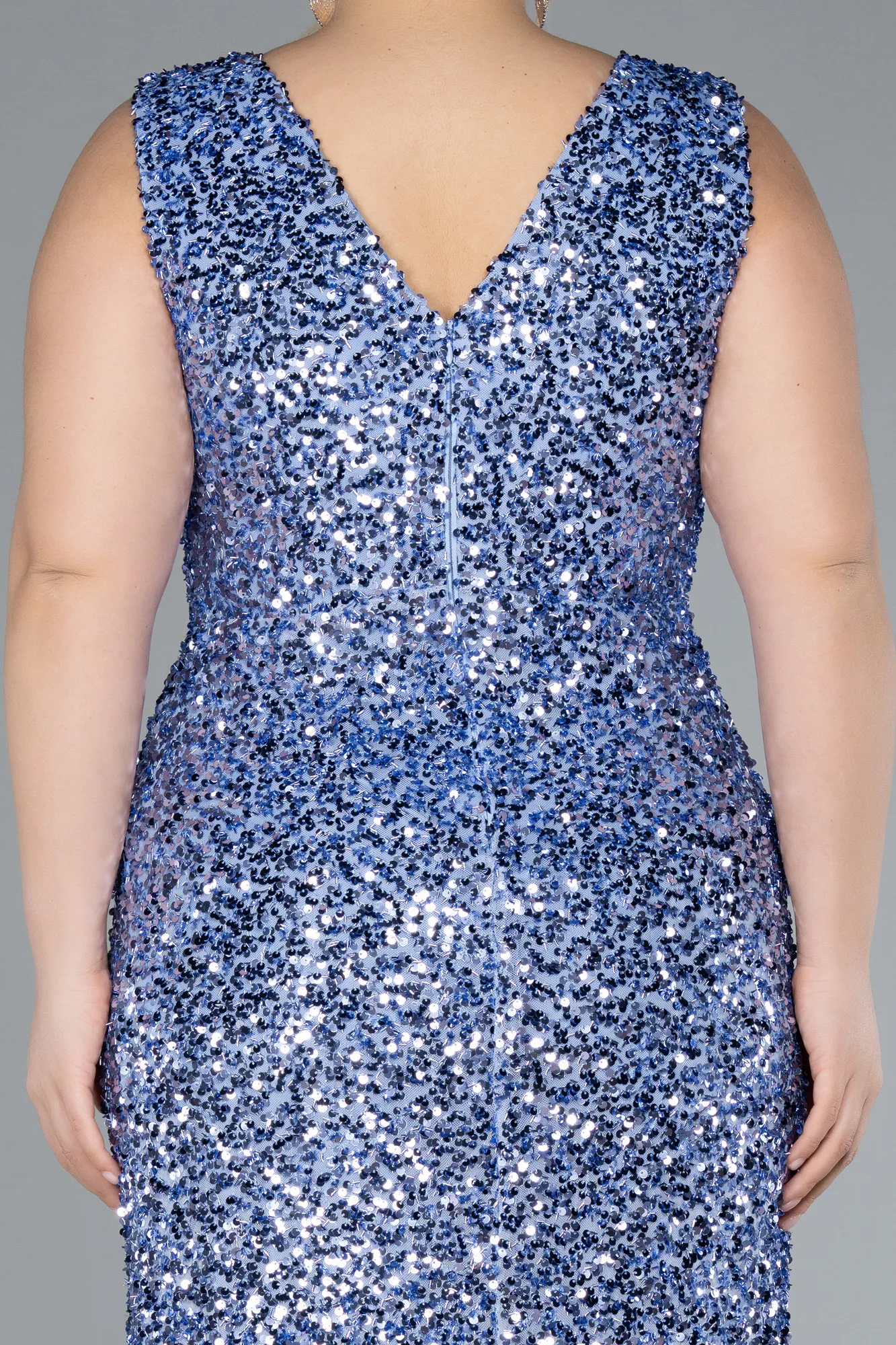 Indigo-Sleeveless Slit Long Sequin Plus Size Evening Gown ABU4673