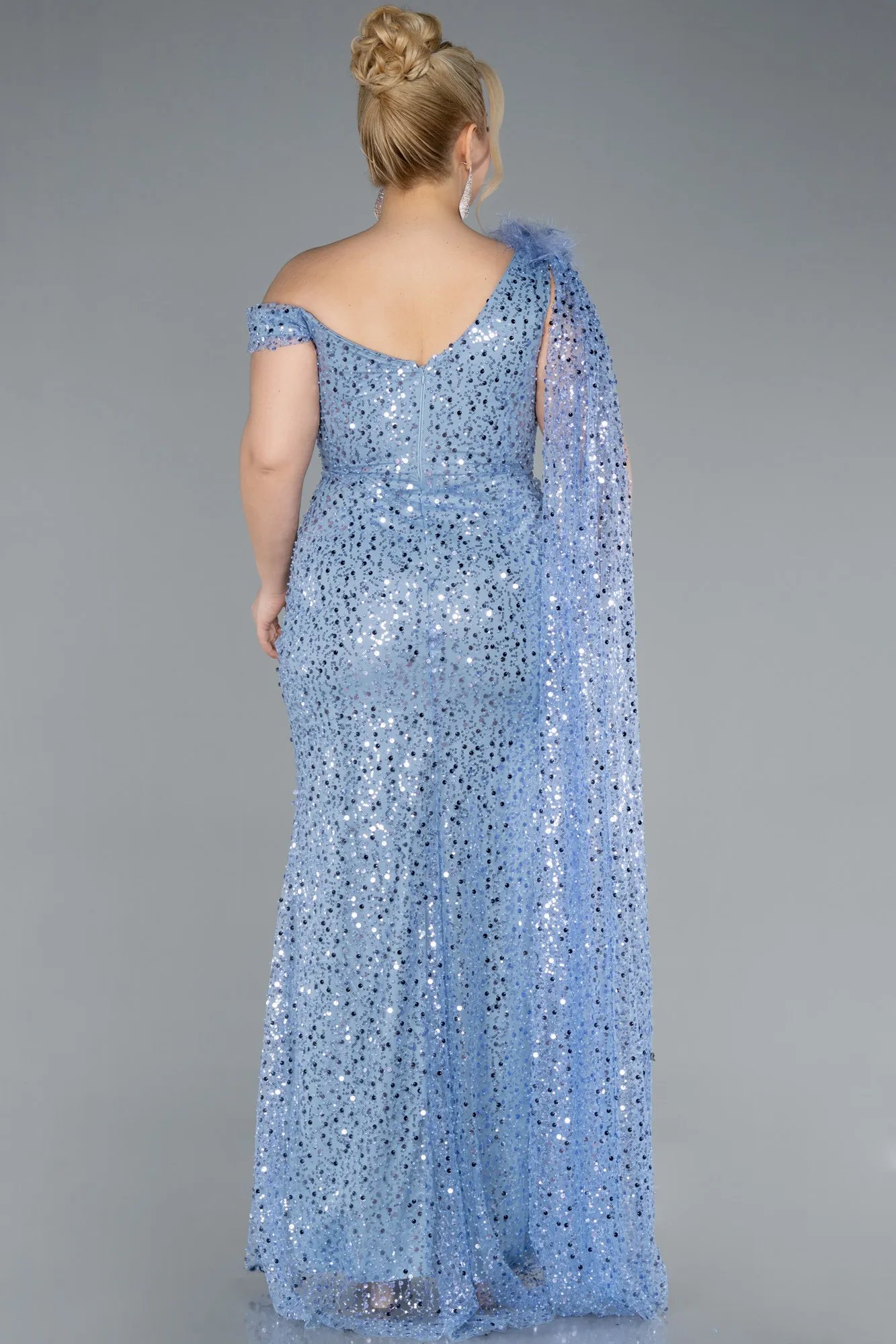 Indigo-Slit Scaly Long Plus Size Evening Dress ABU3859