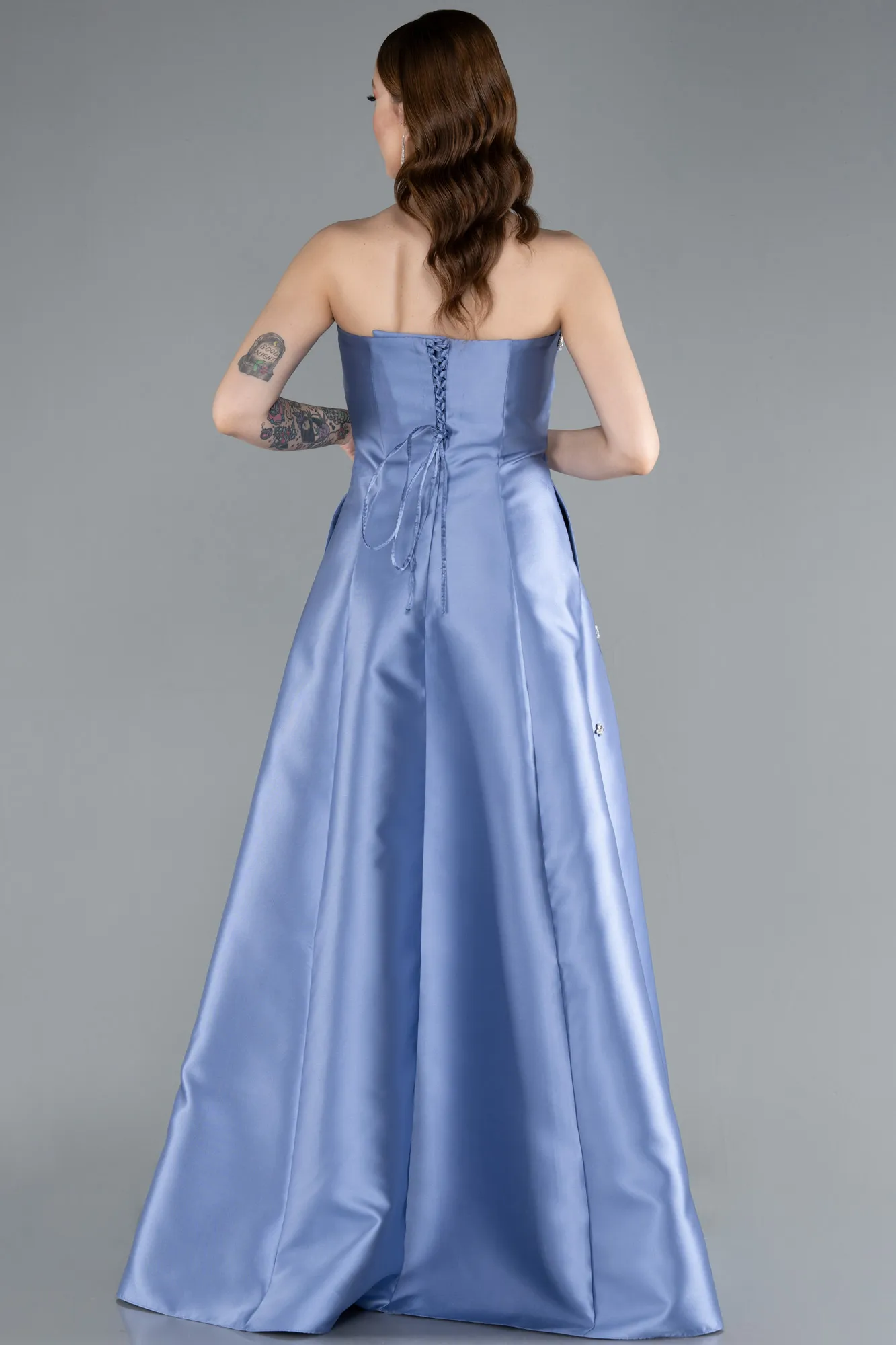 Indigo-Stoned Strapless Long Taffeta Evening Dress ABU4743