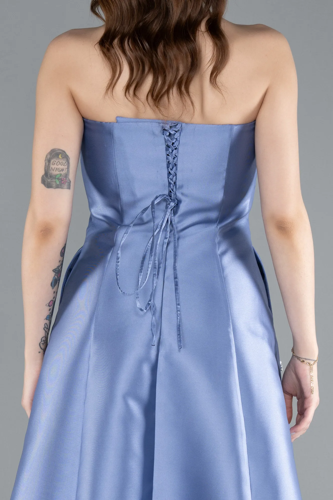 Indigo-Stoned Strapless Long Taffeta Evening Dress ABU4743