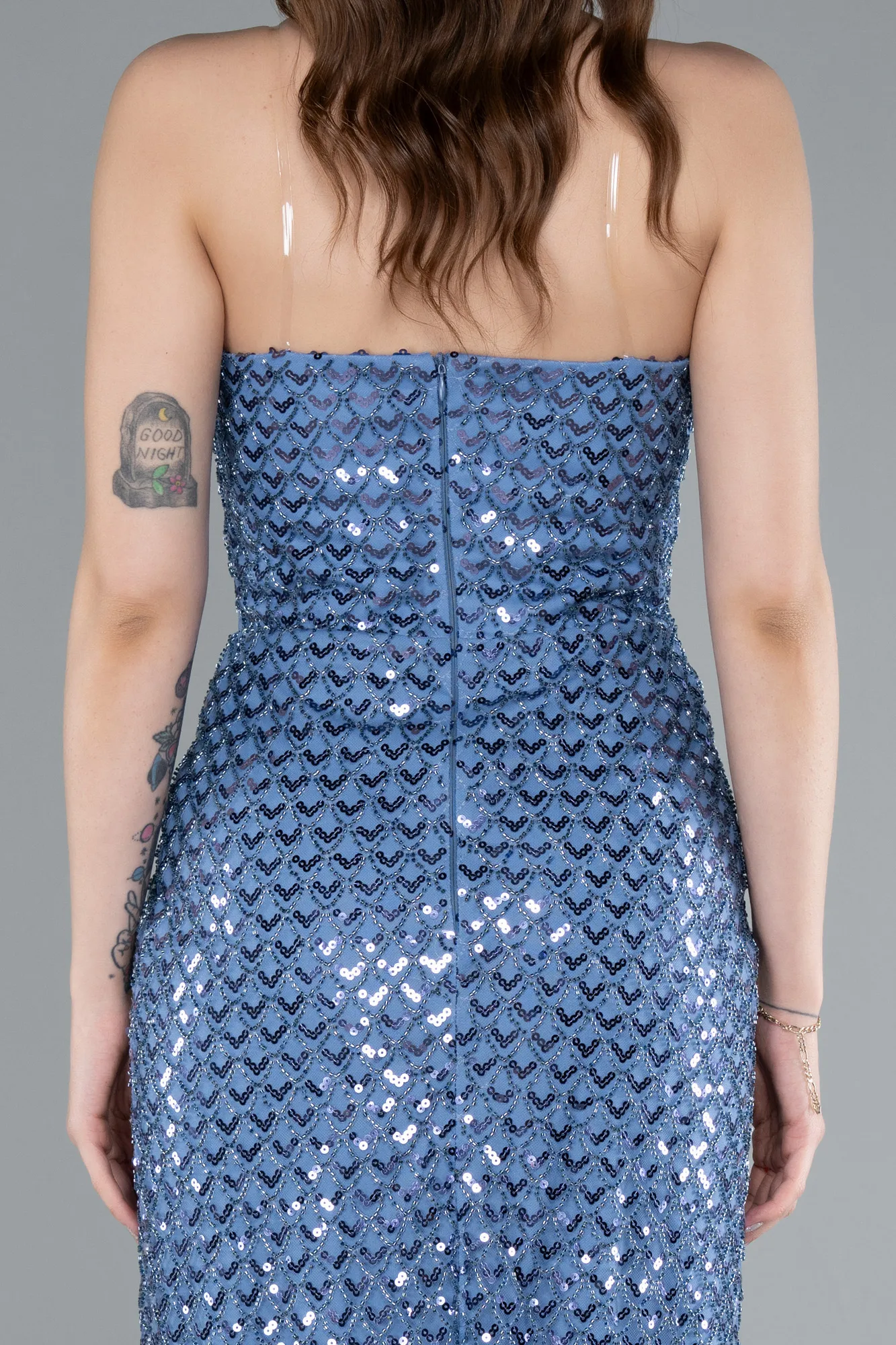 Indigo-Strapless Beaded Midi Cocktail Dress ABK2260