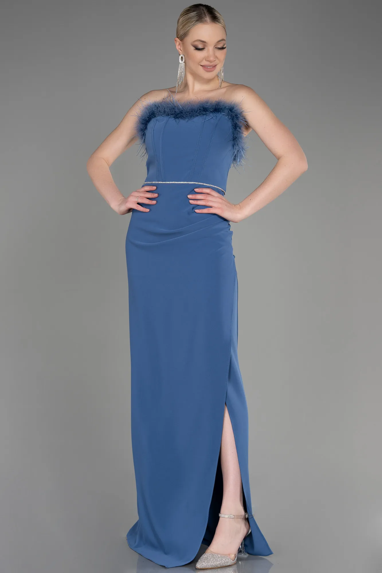 Indigo-Strapless Long Evening Dress ABU3830