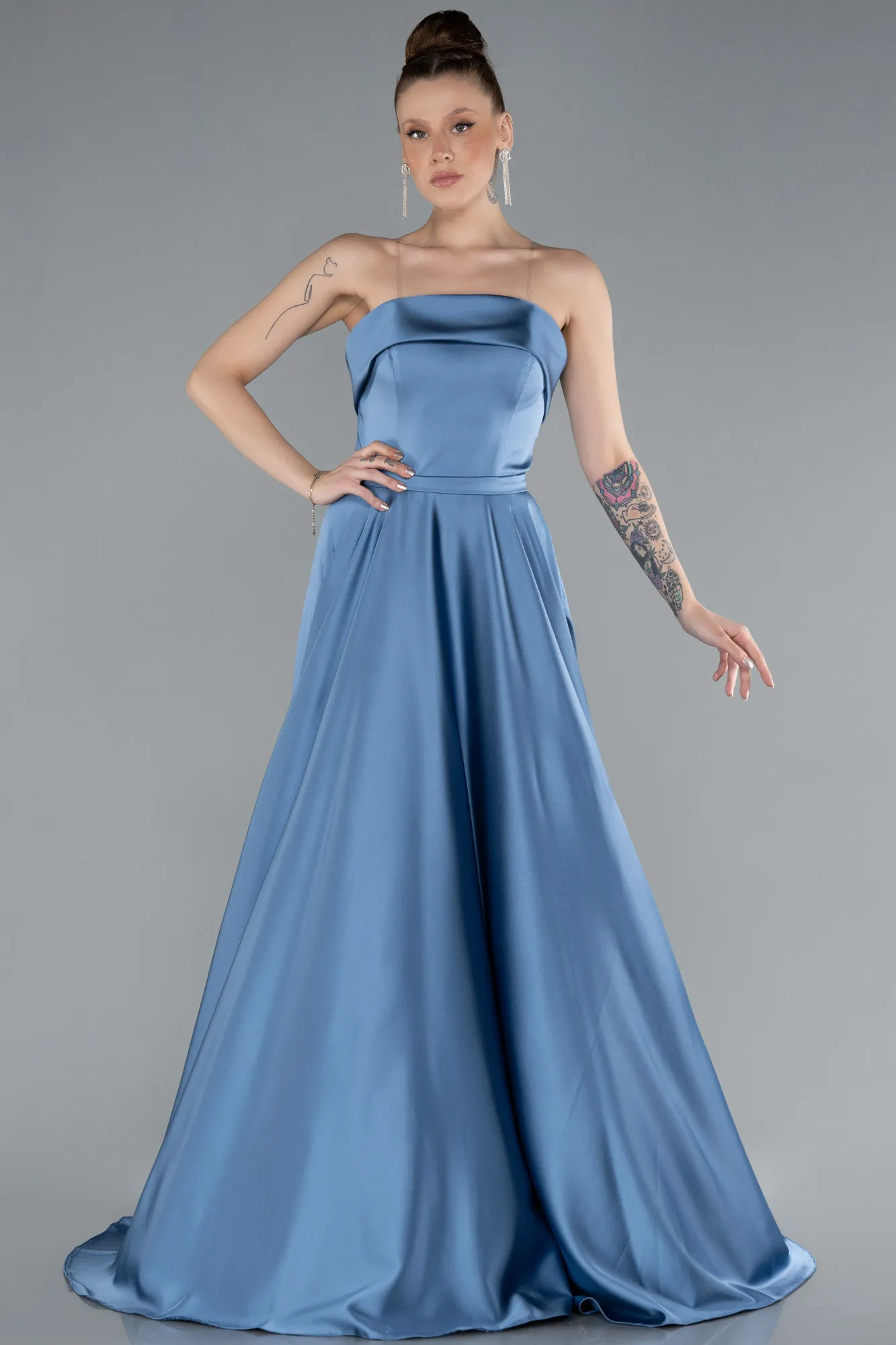 Indigo-Strapless Long Satin Prom Dress ABU4685